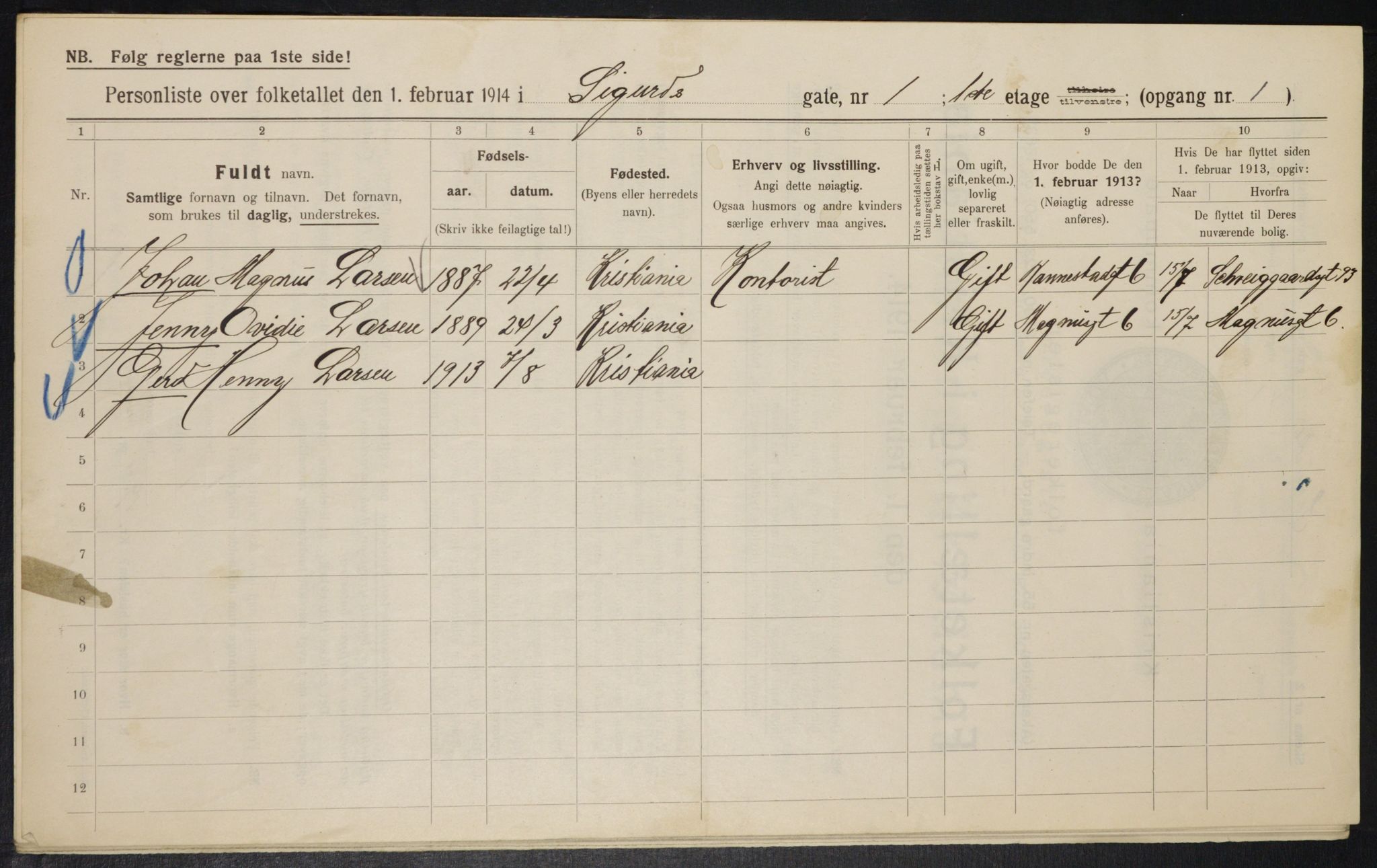 OBA, Municipal Census 1914 for Kristiania, 1914, p. 94636