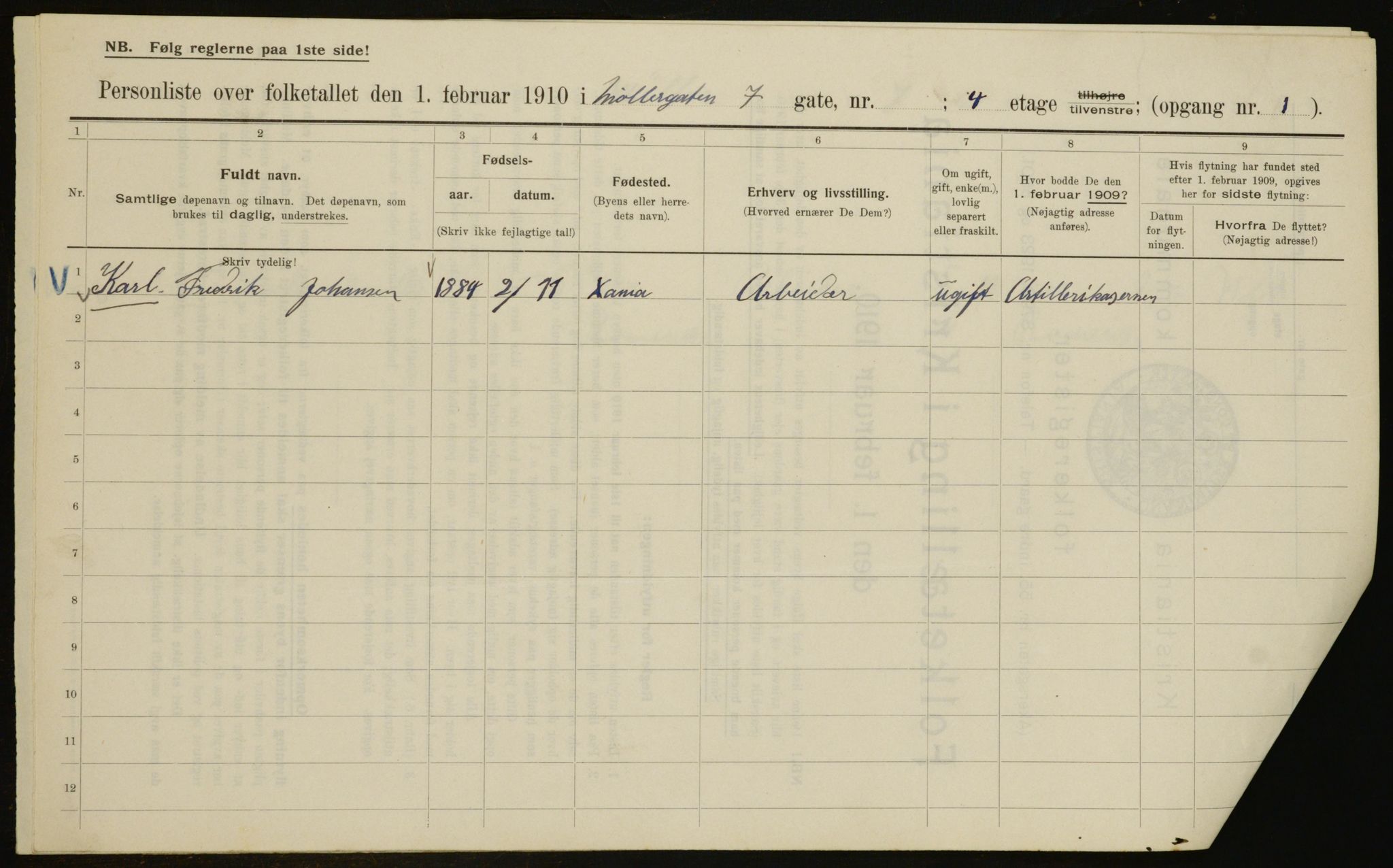 OBA, Municipal Census 1910 for Kristiania, 1910, p. 66076