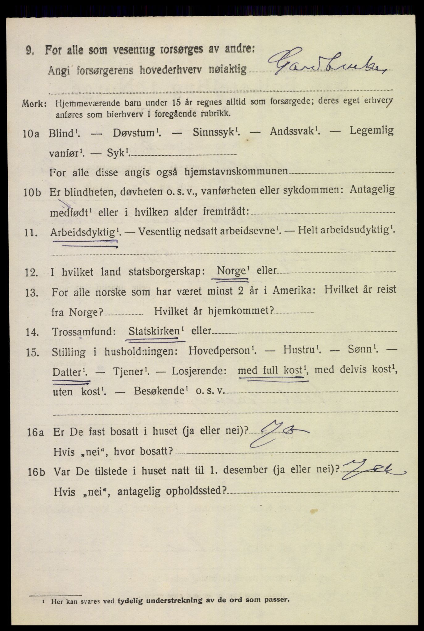 SAK, 1920 census for Bykle, 1920, p. 1000