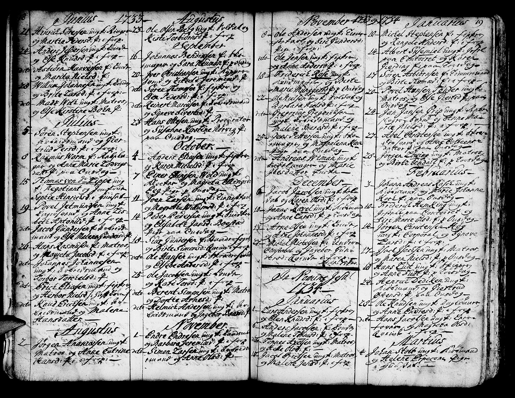 Domkirken sokneprestembete, SAB/A-74801/H/Haa/L0007: Parish register (official) no. A 7, 1725-1826, p. 18-19