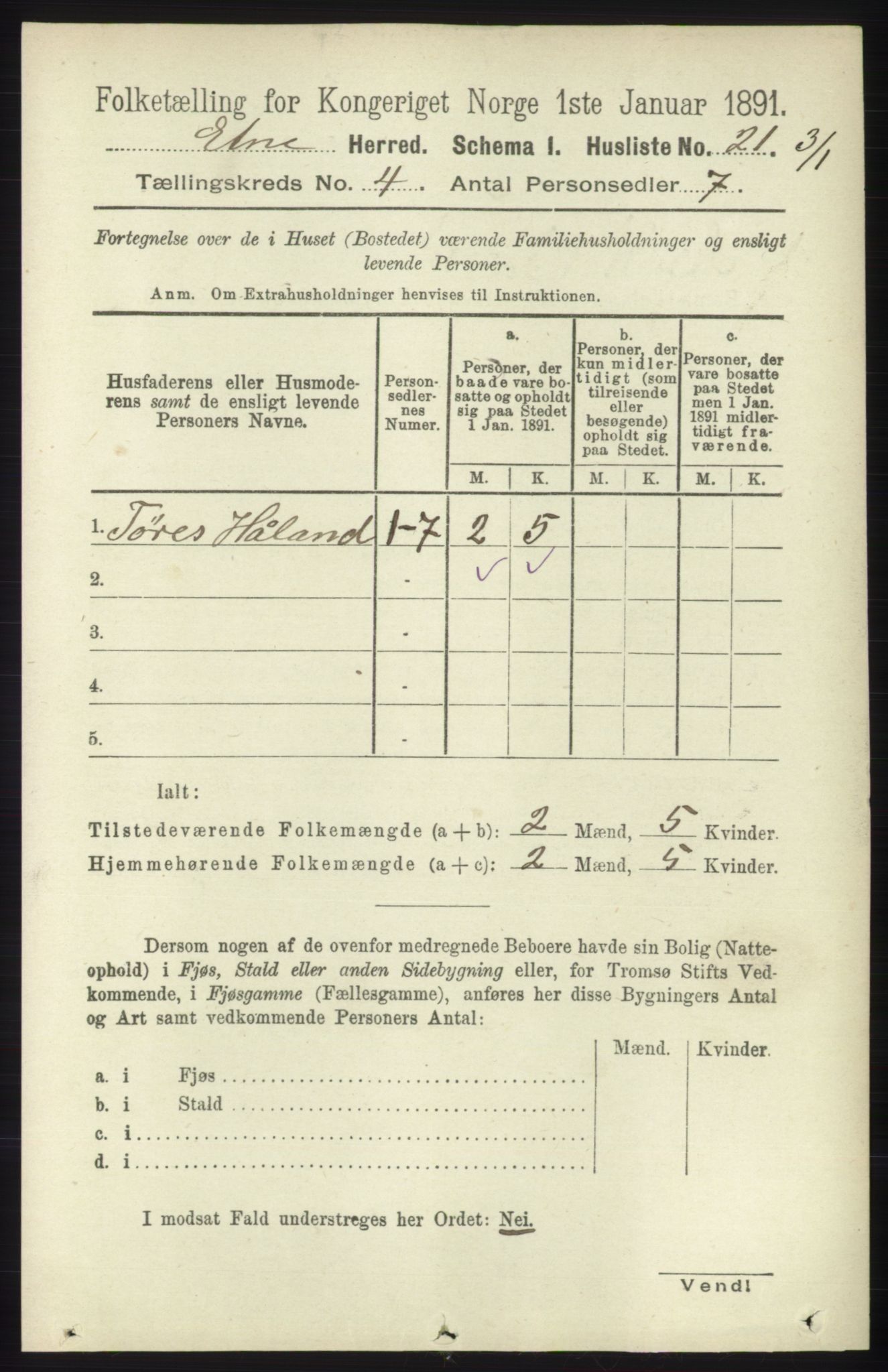 RA, 1891 census for 1211 Etne, 1891, p. 851
