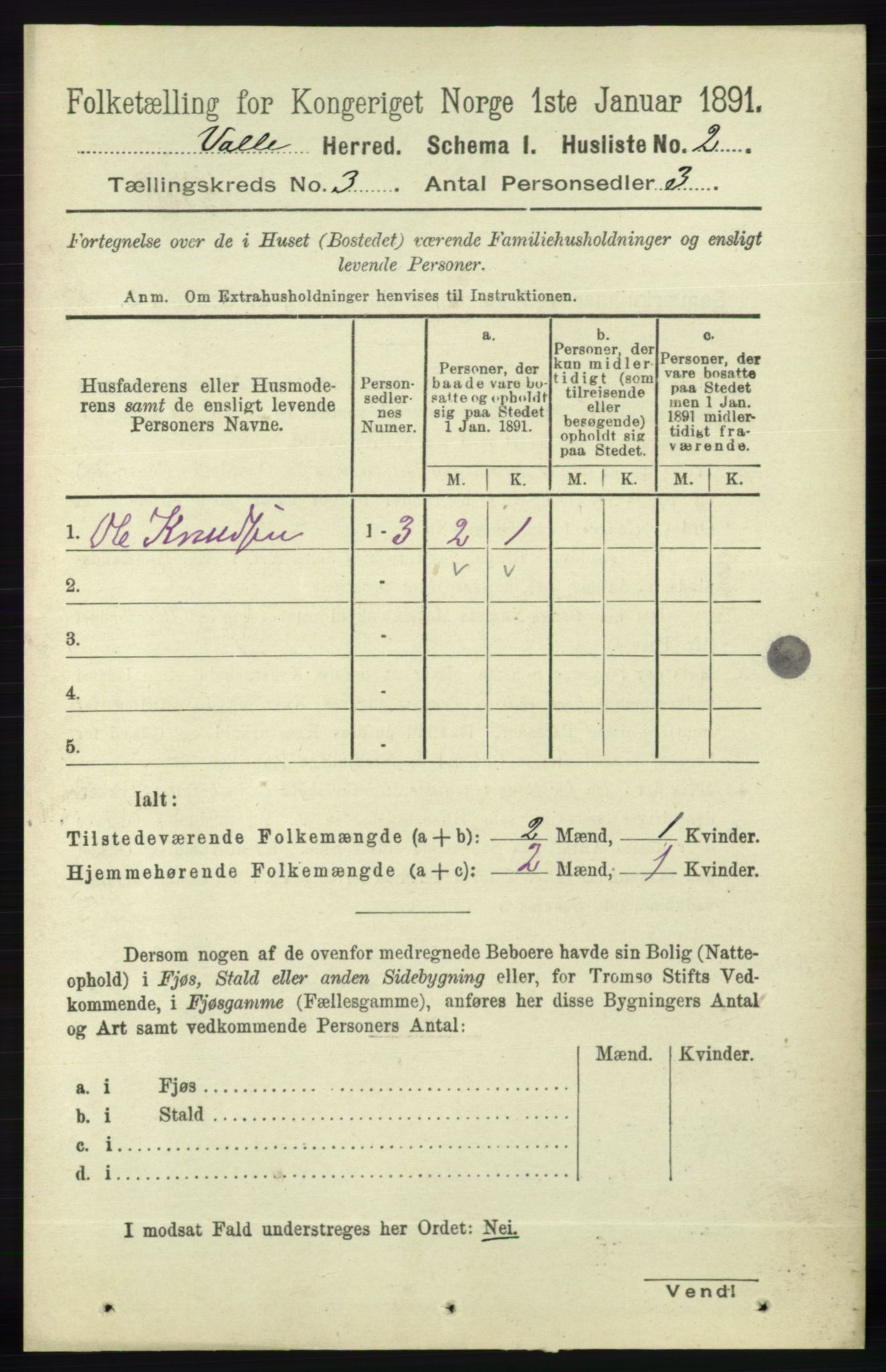 RA, 1891 census for 0940 Valle, 1891, p. 631