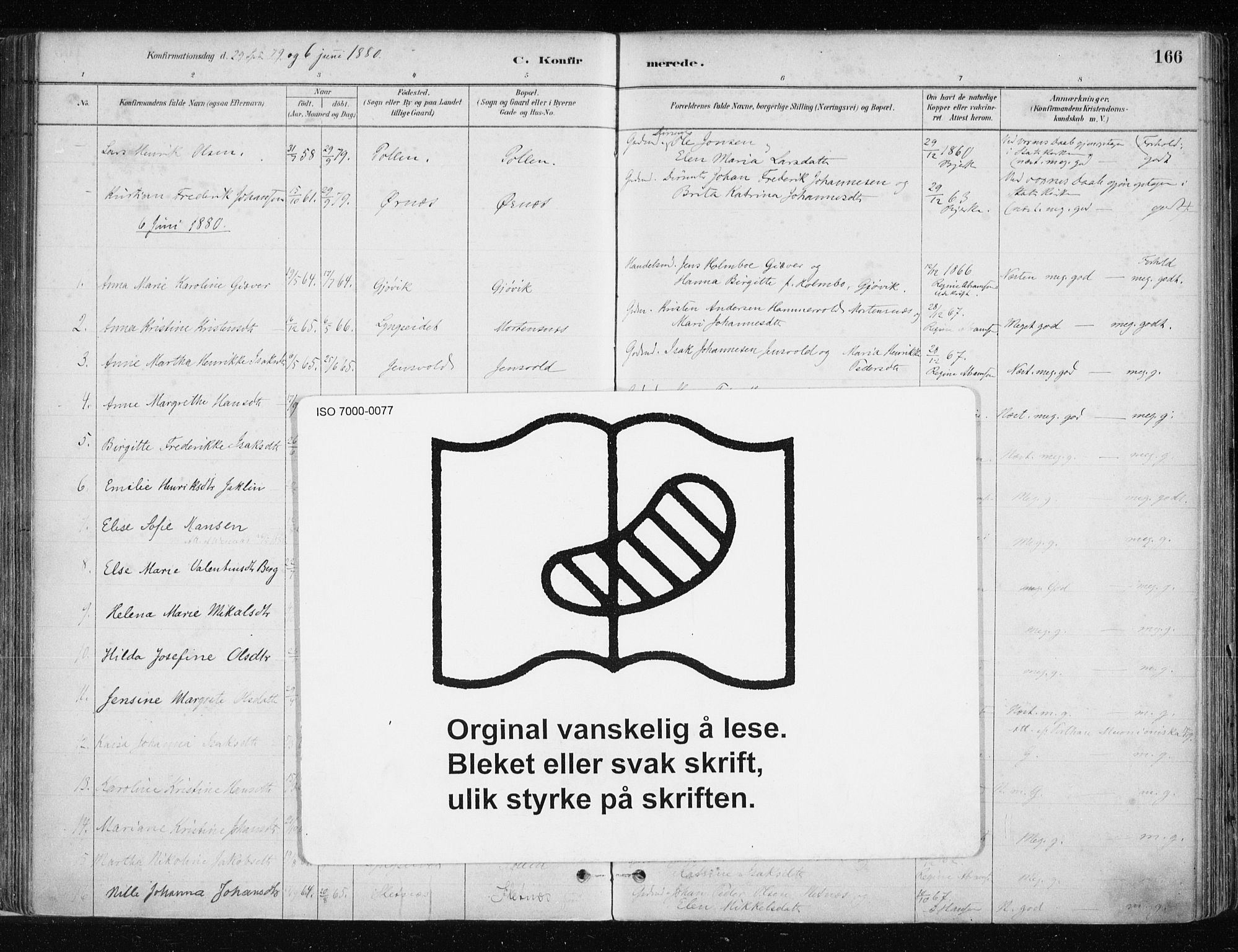 Lyngen sokneprestembete, AV/SATØ-S-1289/H/He/Hea/L0007kirke: Parish register (official) no. 7, 1879-1890, p. 166