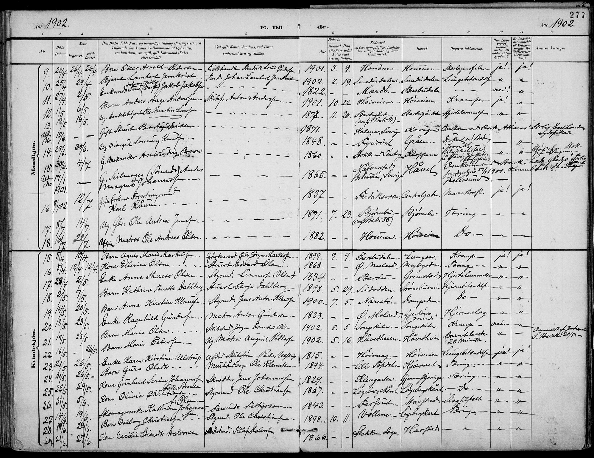 Barbu sokneprestkontor, AV/SAK-1111-0003/F/Fa/L0005: Parish register (official) no. A 5, 1899-1909, p. 277