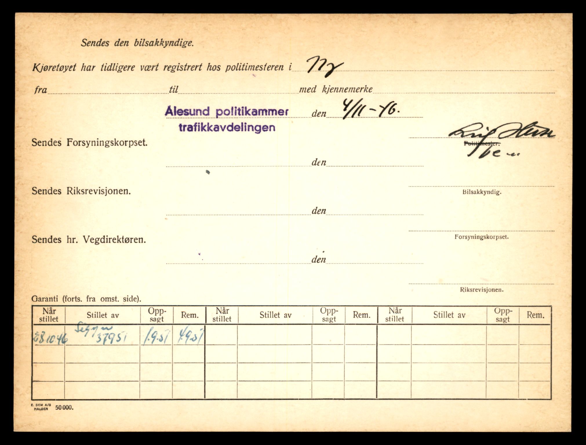 Møre og Romsdal vegkontor - Ålesund trafikkstasjon, SAT/A-4099/F/Fe/L0003: Registreringskort for kjøretøy T 232 - T 340, 1927-1998, p. 1896