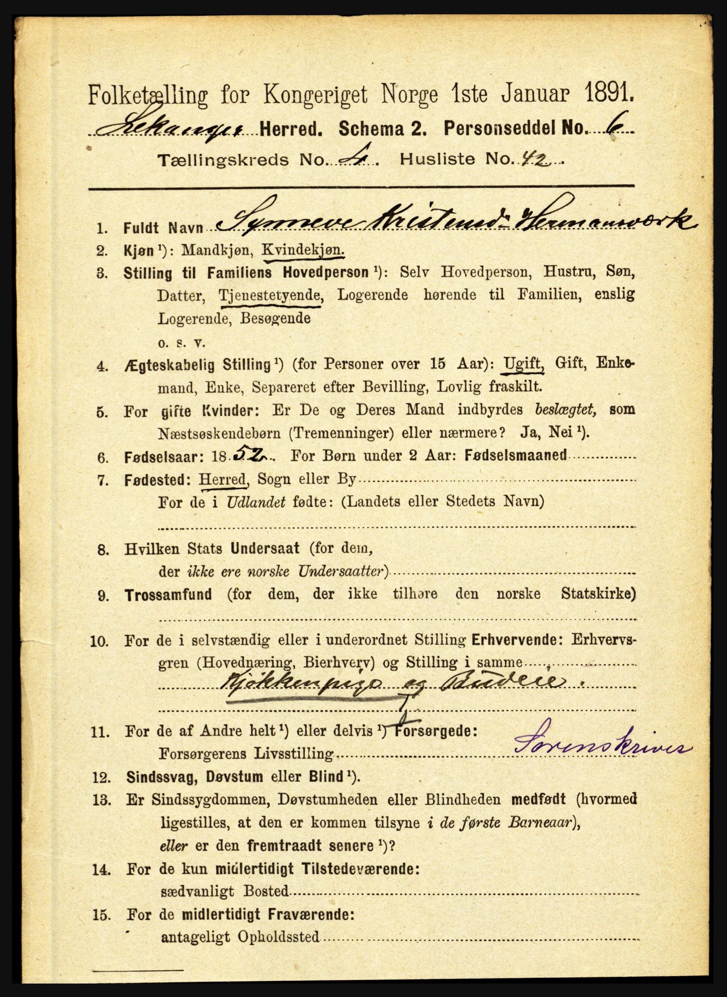 RA, 1891 census for 1419 Leikanger, 1891, p. 829