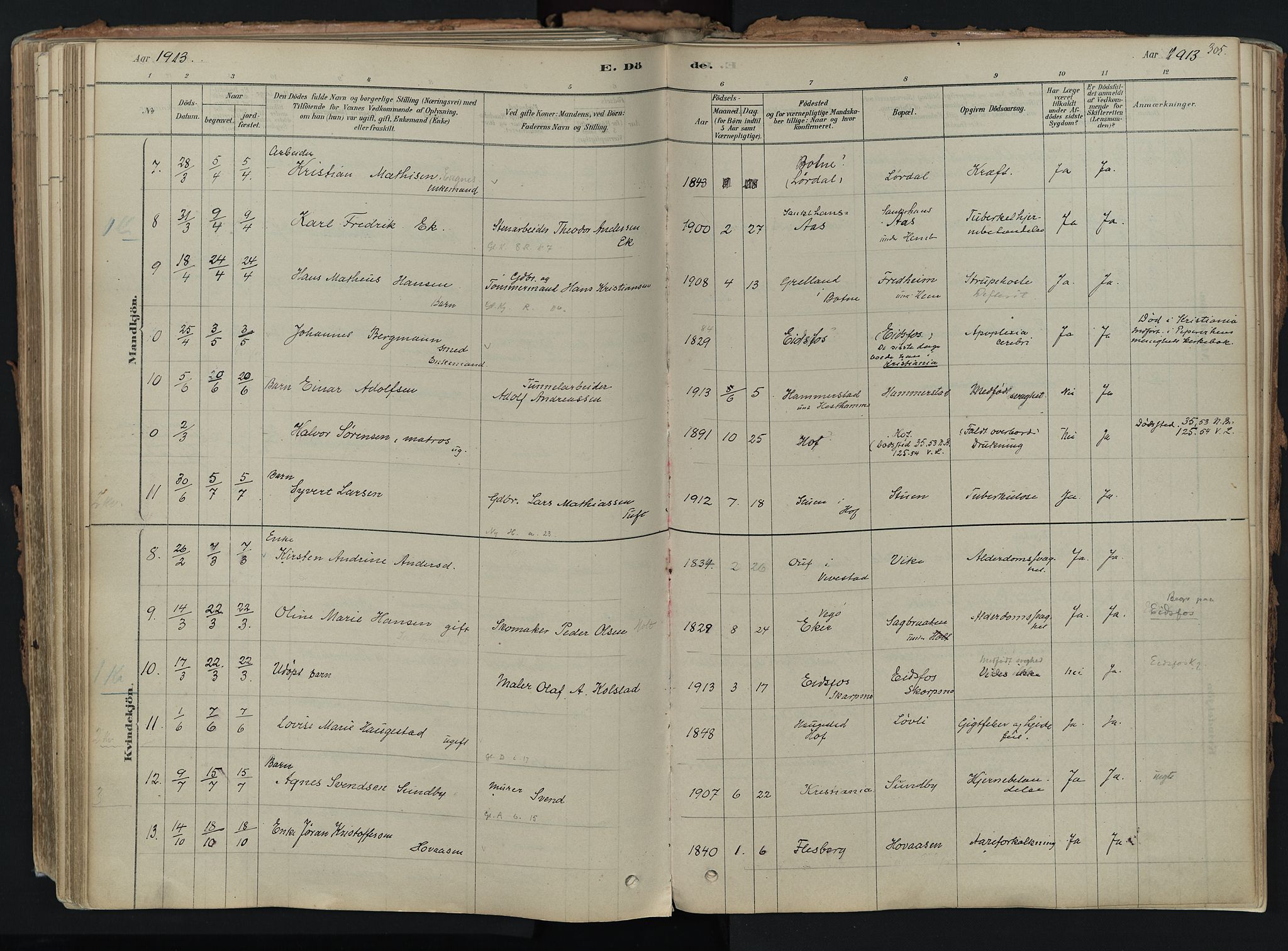 Hof kirkebøker, SAKO/A-64/F/Fa/L0007: Parish register (official) no. I 7, 1878-1940, p. 305