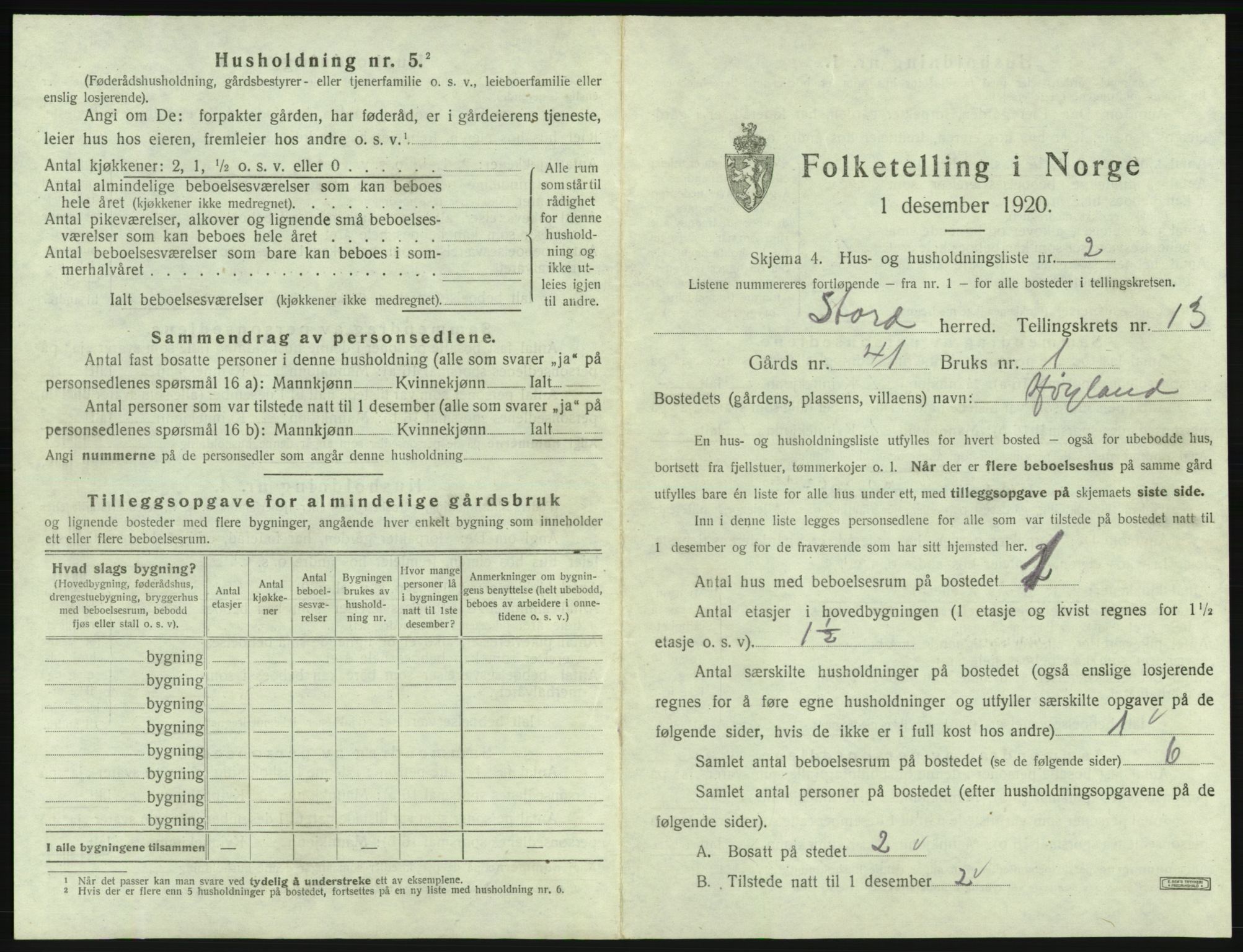 SAB, 1920 census for Stord, 1920, p. 911