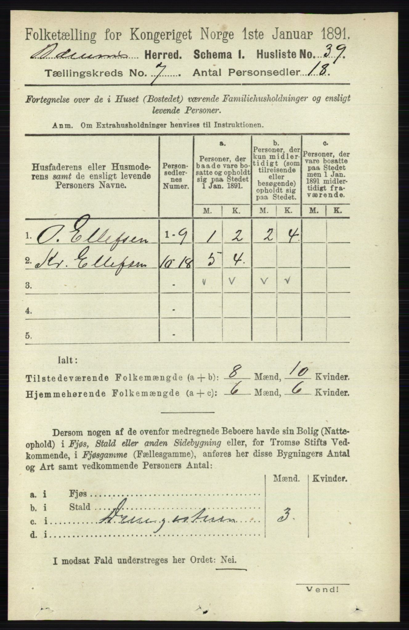 RA, 1891 census for 0219 Bærum, 1891, p. 4076