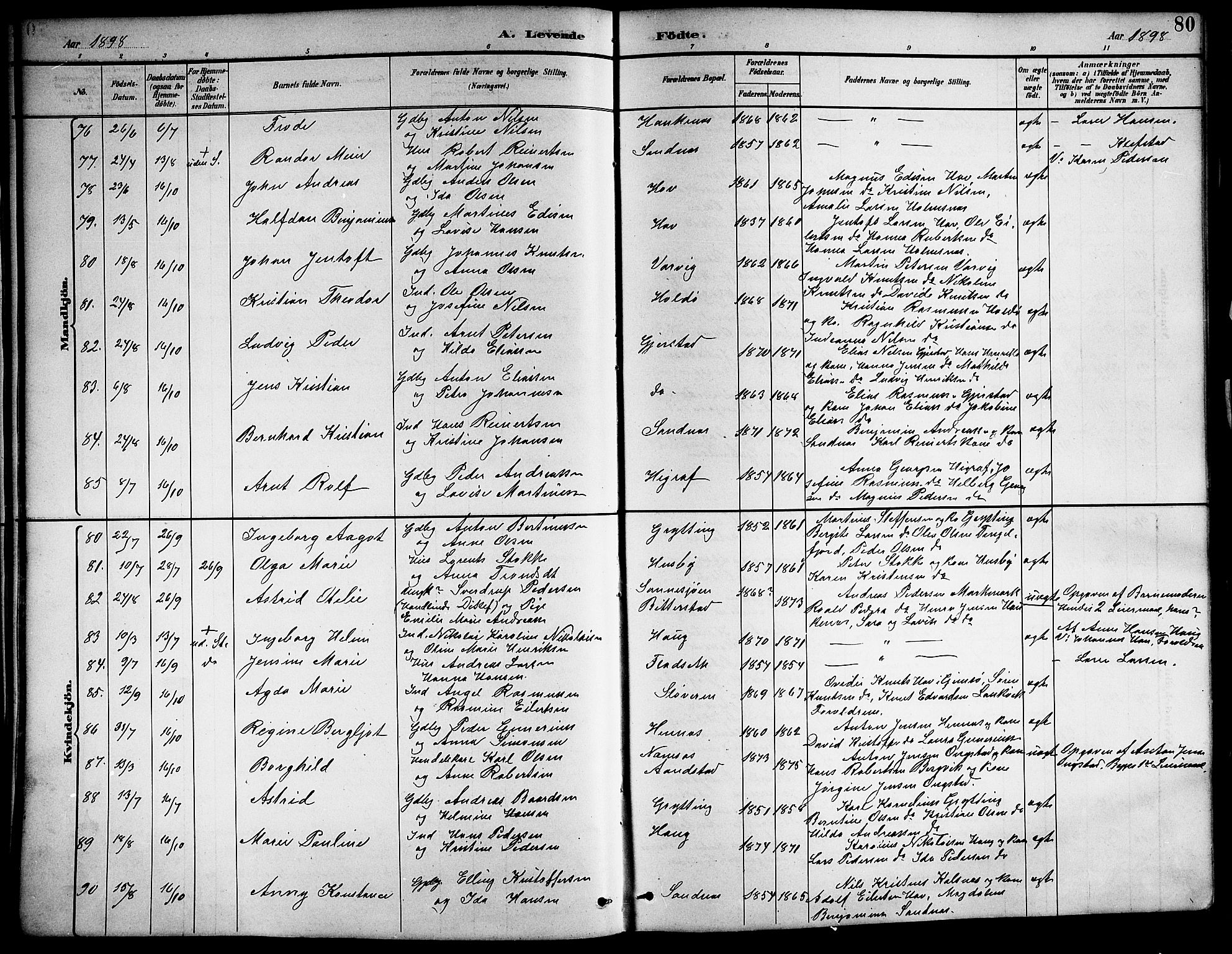 Ministerialprotokoller, klokkerbøker og fødselsregistre - Nordland, SAT/A-1459/888/L1268: Parish register (copy) no. 888C06, 1891-1908, p. 80