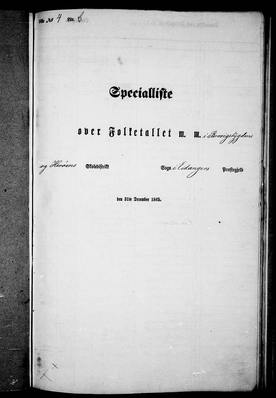 RA, 1865 census for Eidanger, 1865, p. 91