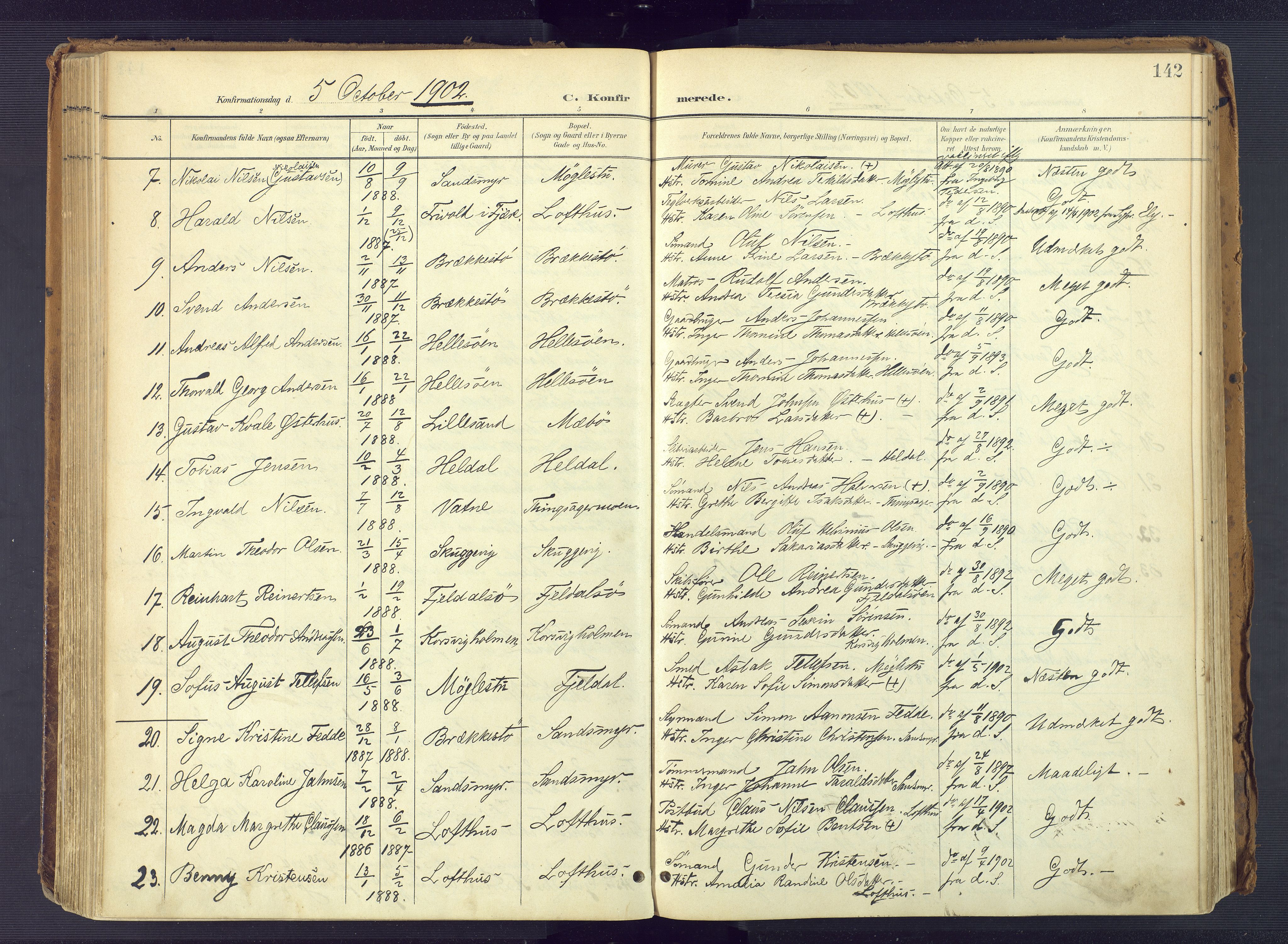 Vestre Moland sokneprestkontor, SAK/1111-0046/F/Fa/Fab/L0010: Parish register (official) no. A 10, 1900-1926, p. 142