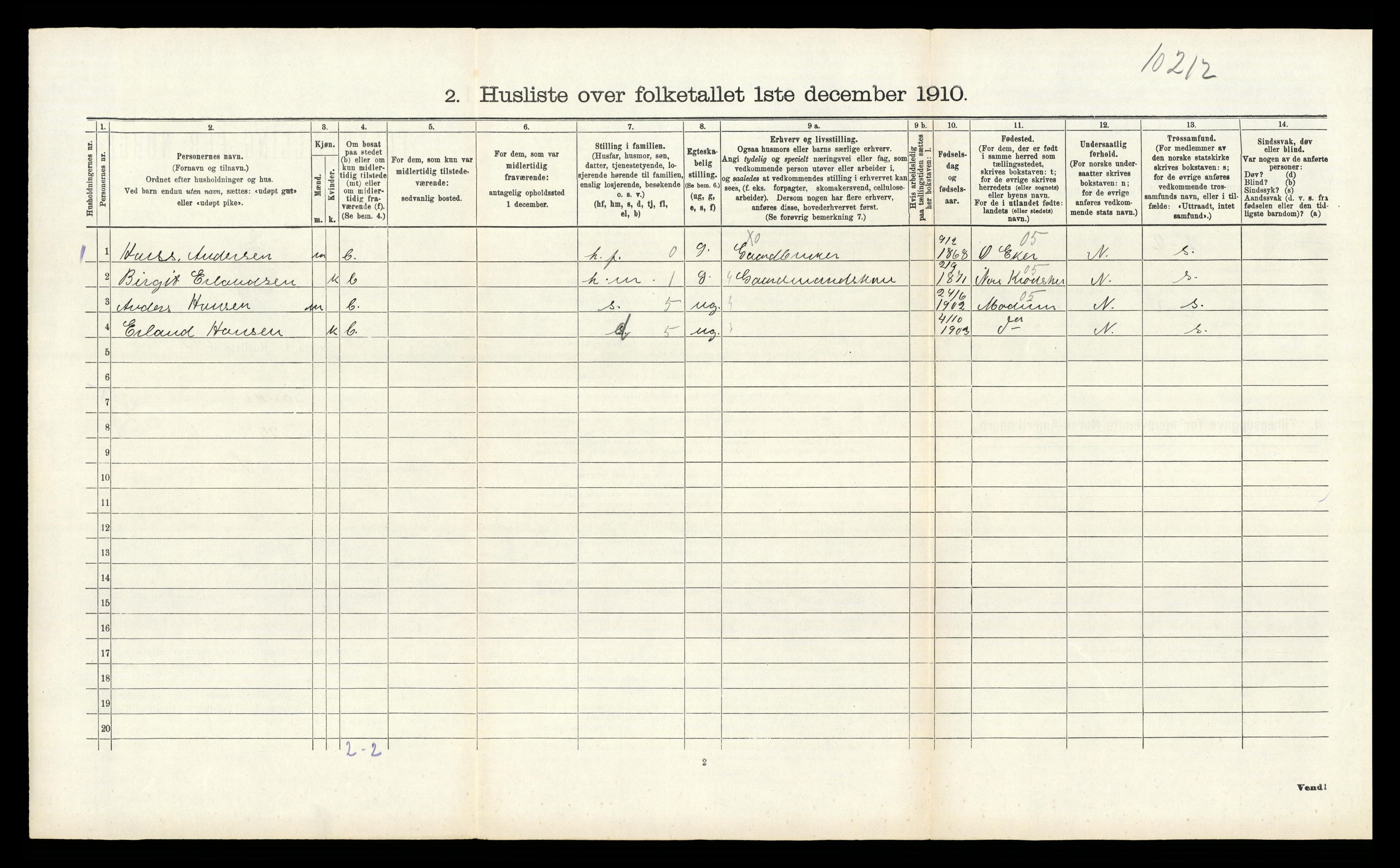 RA, 1910 census for Sande, 1910, p. 922