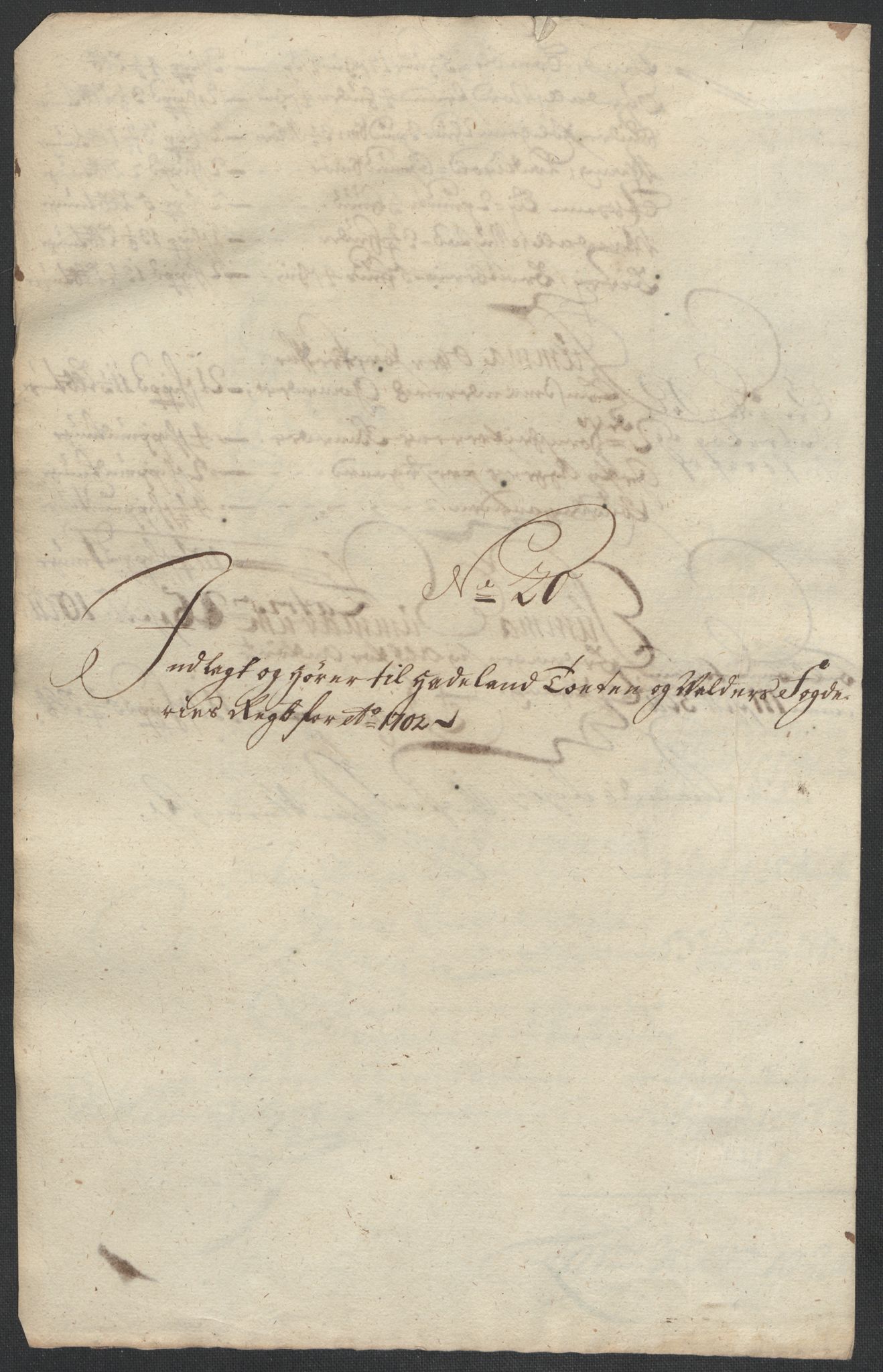 Rentekammeret inntil 1814, Reviderte regnskaper, Fogderegnskap, AV/RA-EA-4092/R18/L1300: Fogderegnskap Hadeland, Toten og Valdres, 1702, p. 416