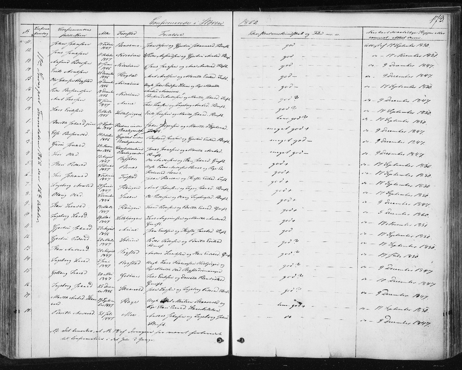 Ministerialprotokoller, klokkerbøker og fødselsregistre - Sør-Trøndelag, SAT/A-1456/687/L1000: Parish register (official) no. 687A06, 1848-1869, p. 173