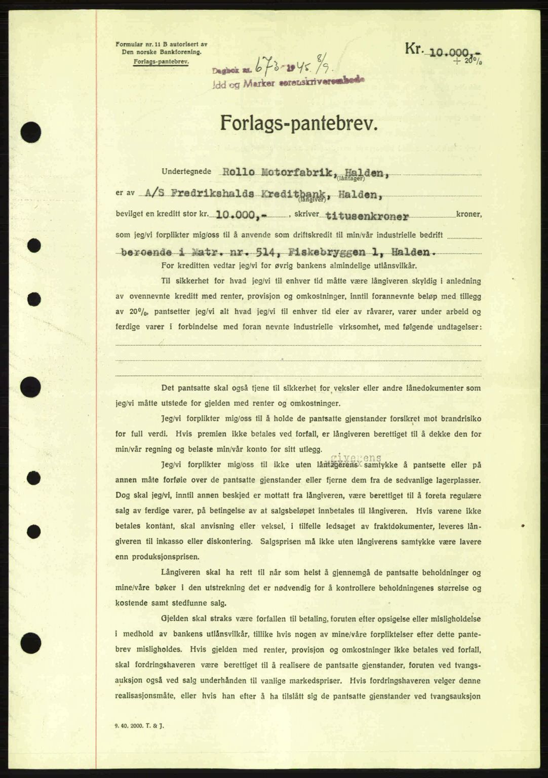 Idd og Marker sorenskriveri, AV/SAO-A-10283/G/Gb/Gbc/L0002: Mortgage book no. B4-9a, 1939-1945, Diary no: : 673/1945