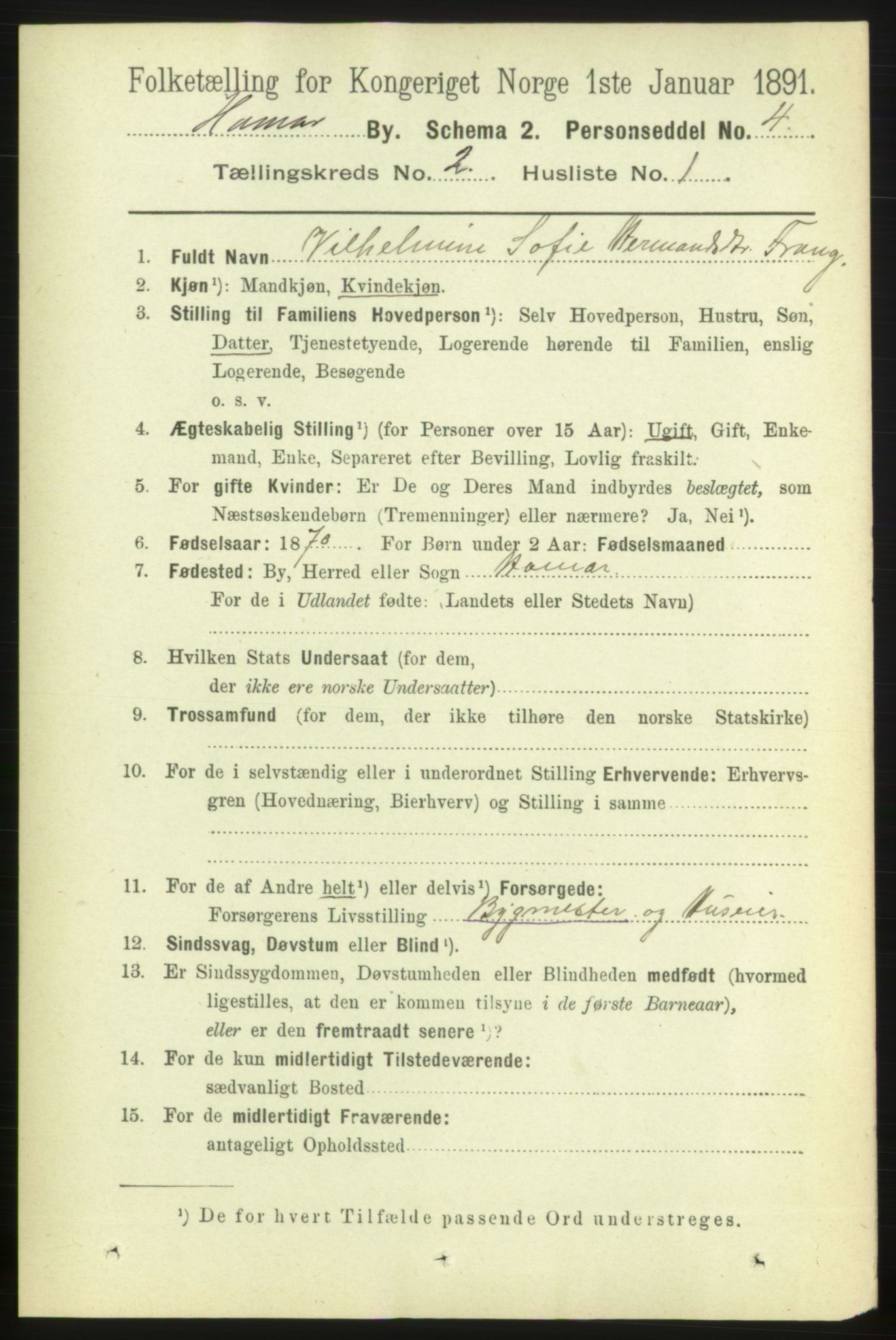 RA, 1891 census for 0401 Hamar, 1891, p. 969