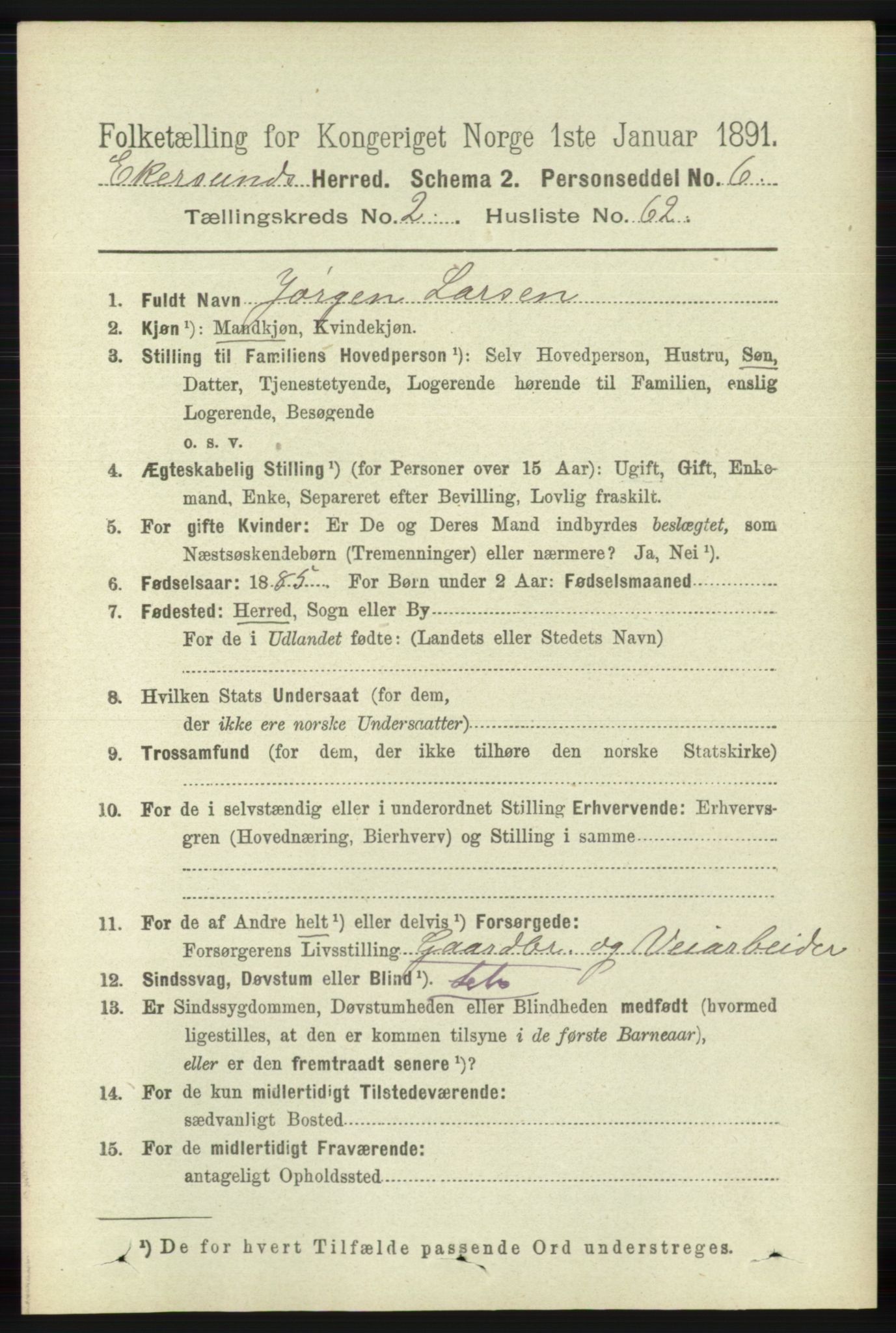 RA, 1891 census for 1116 Eigersund herred, 1891, p. 806