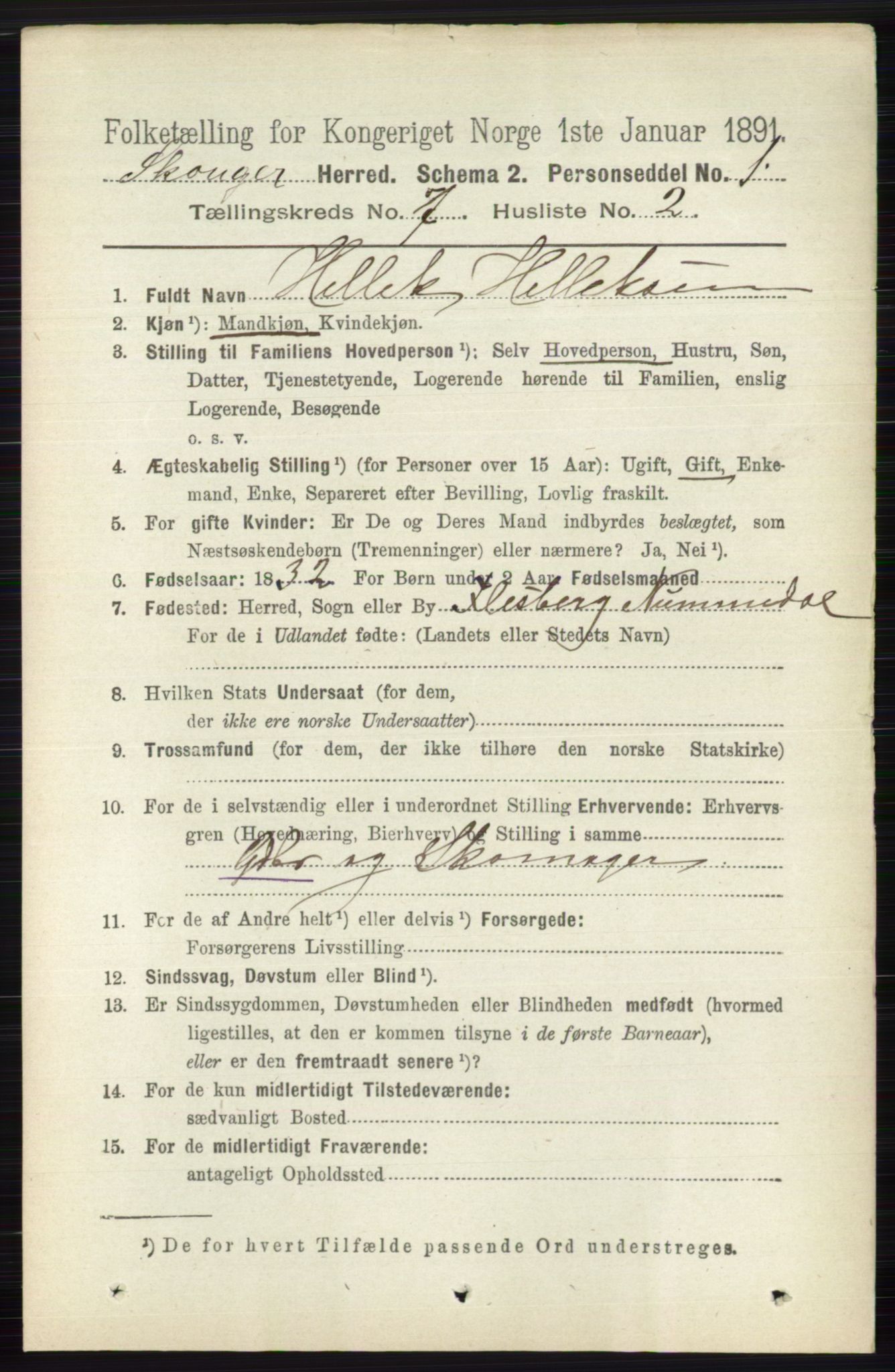 RA, 1891 census for 0712 Skoger, 1891, p. 98