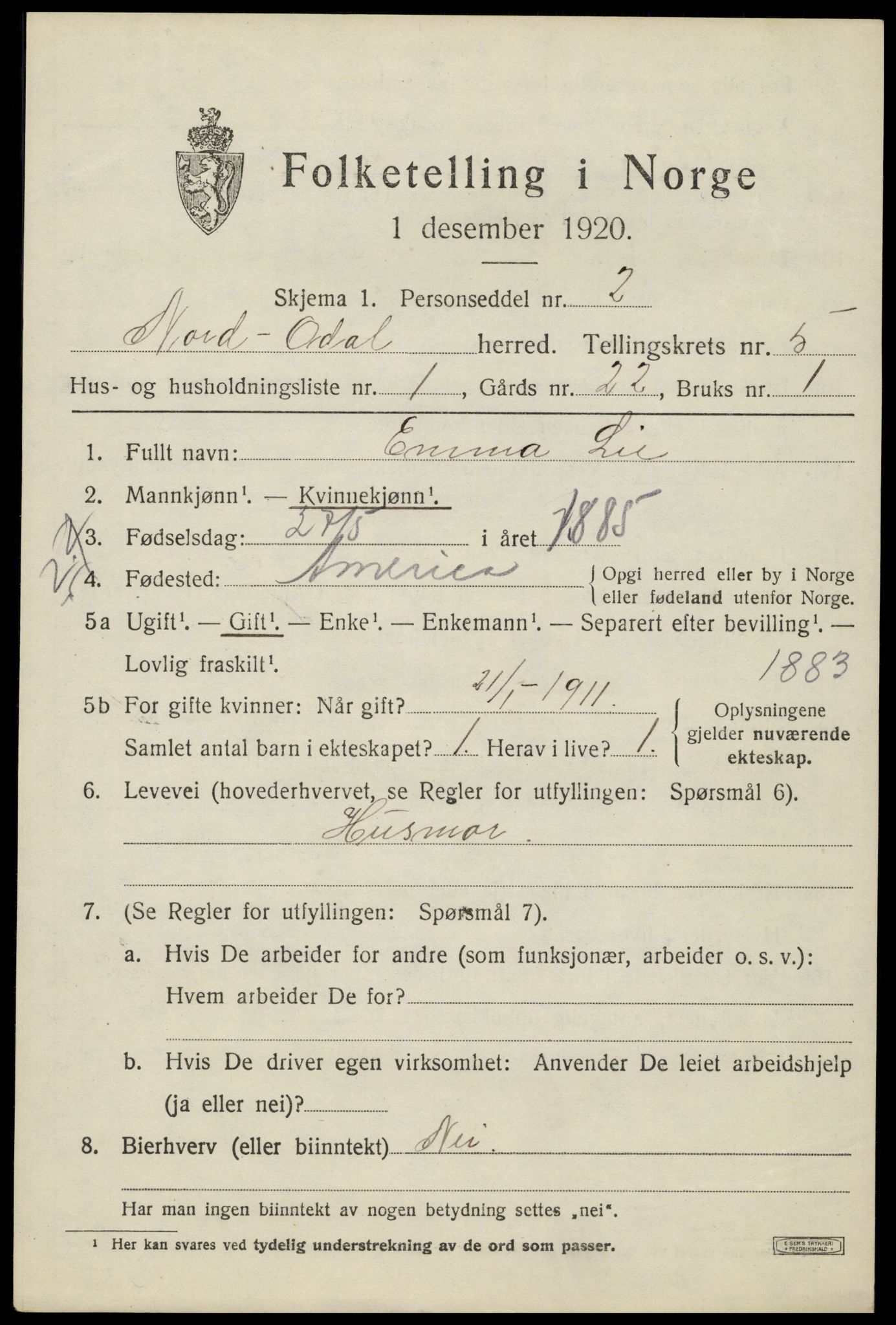 SAH, 1920 census for Nord-Odal, 1920, p. 5035