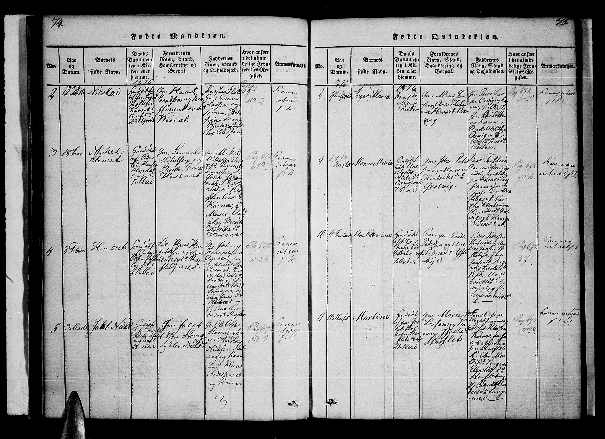 Lyngen sokneprestembete, AV/SATØ-S-1289/H/He/Hea/L0003kirke: Parish register (official) no. 3, 1822-1838, p. 74-75