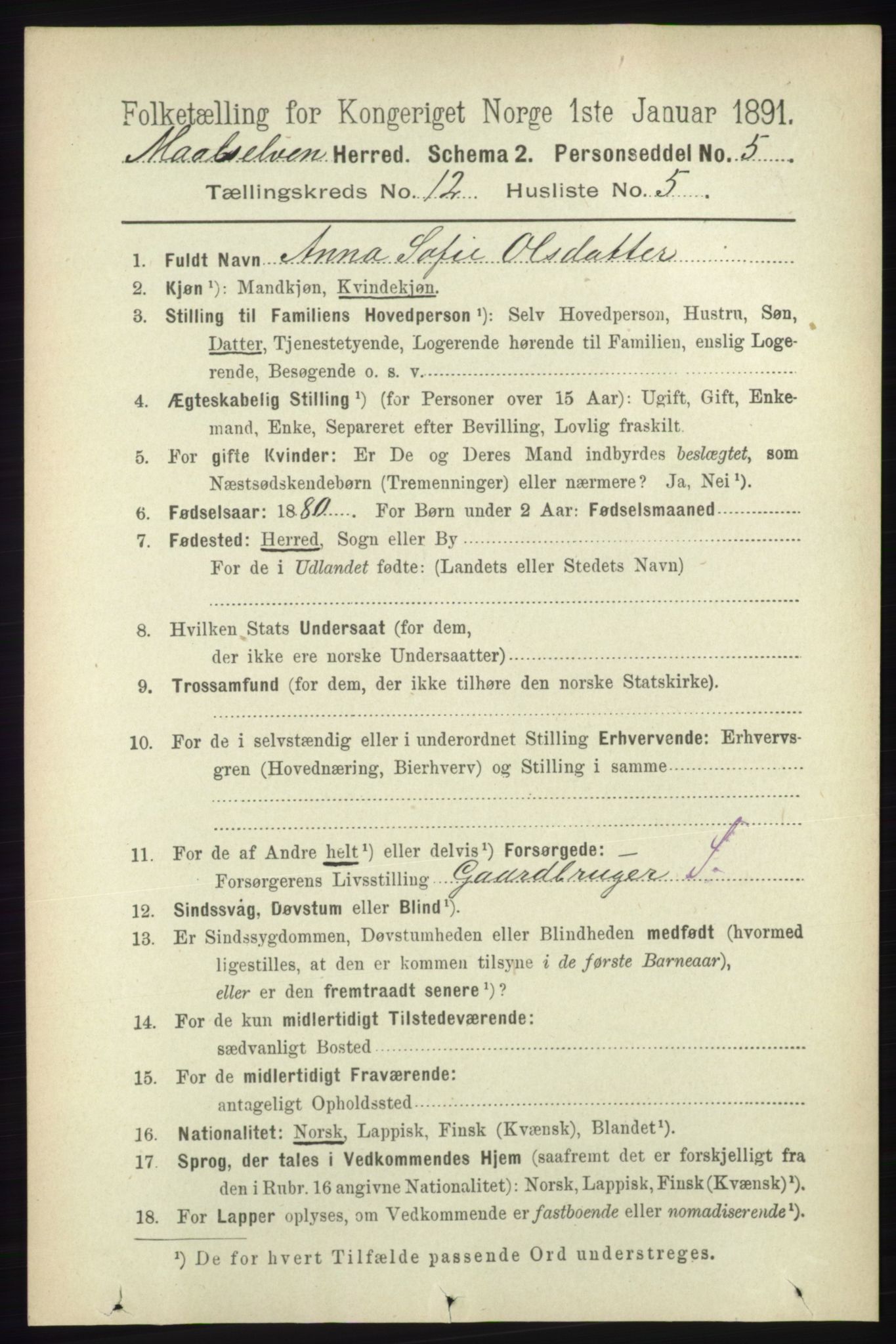 RA, 1891 census for 1924 Målselv, 1891, p. 3823