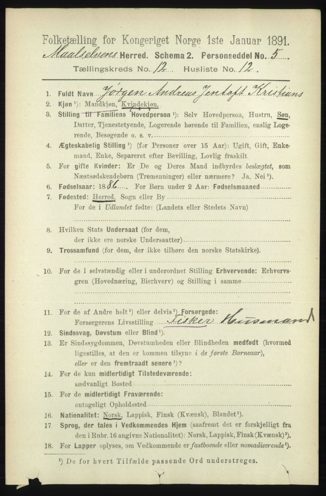 RA, 1891 census for 1924 Målselv, 1891, p. 3873