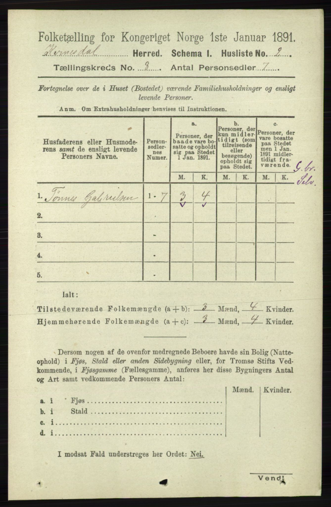 RA, 1891 census for 1037 Kvinesdal, 1891, p. 2693