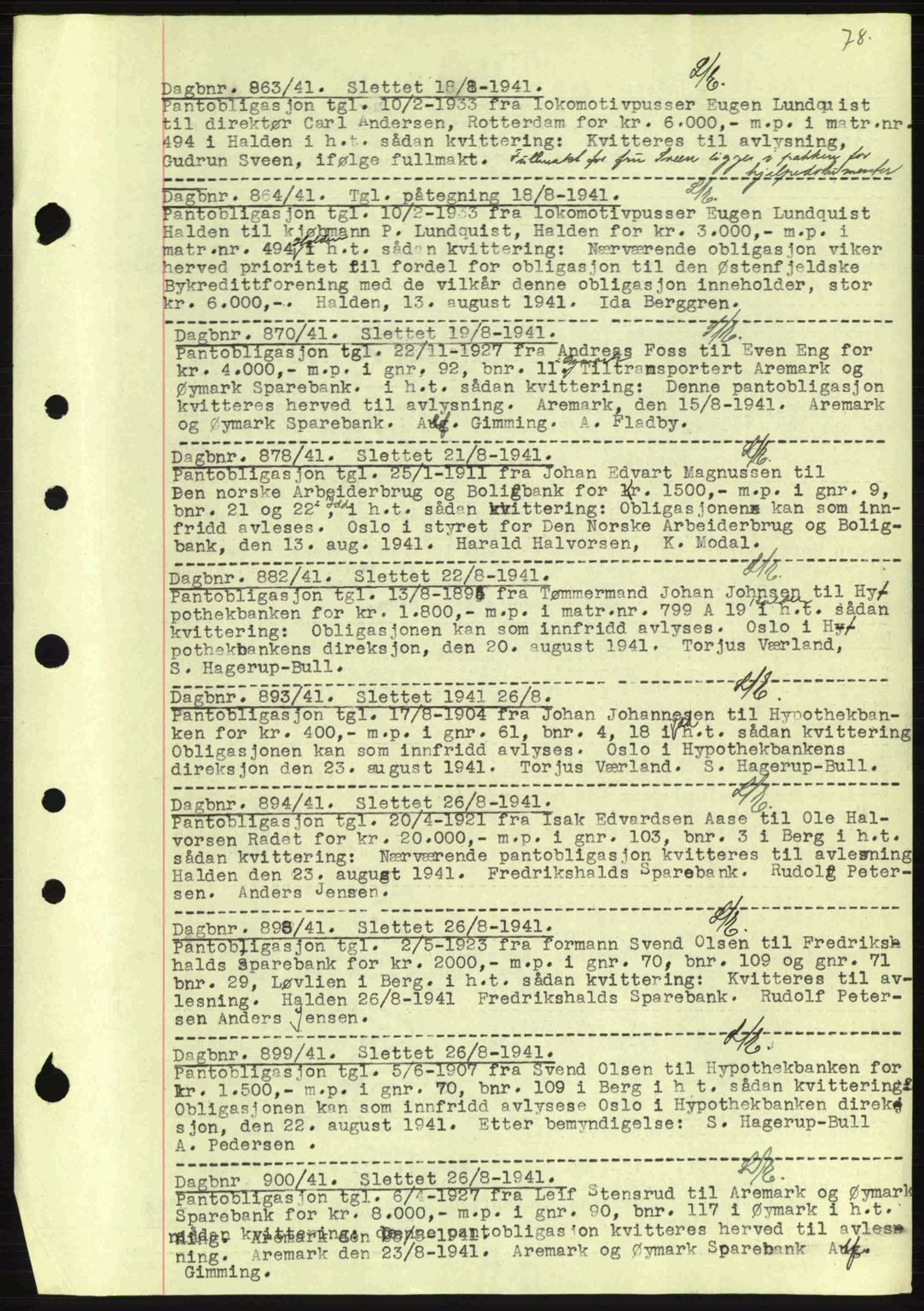 Idd og Marker sorenskriveri, AV/SAO-A-10283/G/Gb/Gbc/L0002: Mortgage book no. B4-9a, 1939-1945, Diary no: : 863/1941