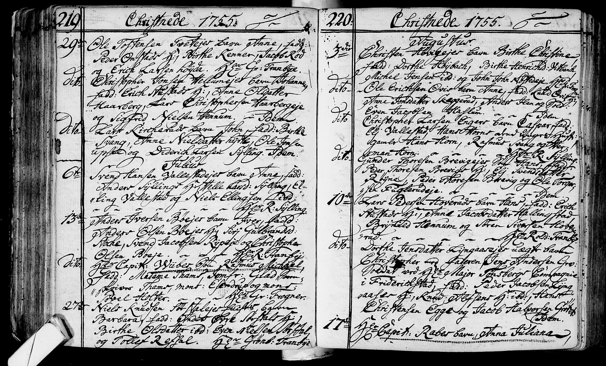 Lier kirkebøker, AV/SAKO-A-230/F/Fa/L0004: Parish register (official) no. I 4, 1749-1764, p. 219-220