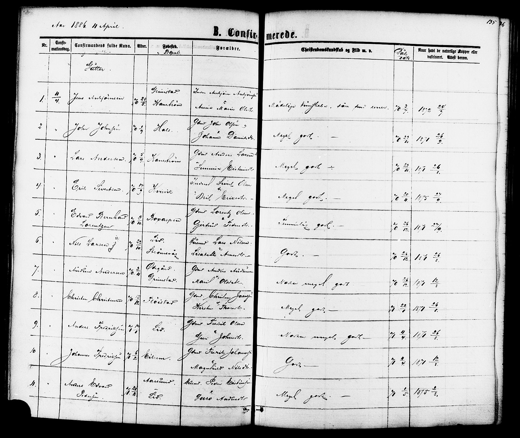 Ministerialprotokoller, klokkerbøker og fødselsregistre - Møre og Romsdal, AV/SAT-A-1454/587/L0999: Parish register (official) no. 587A01, 1864-1886, p. 135