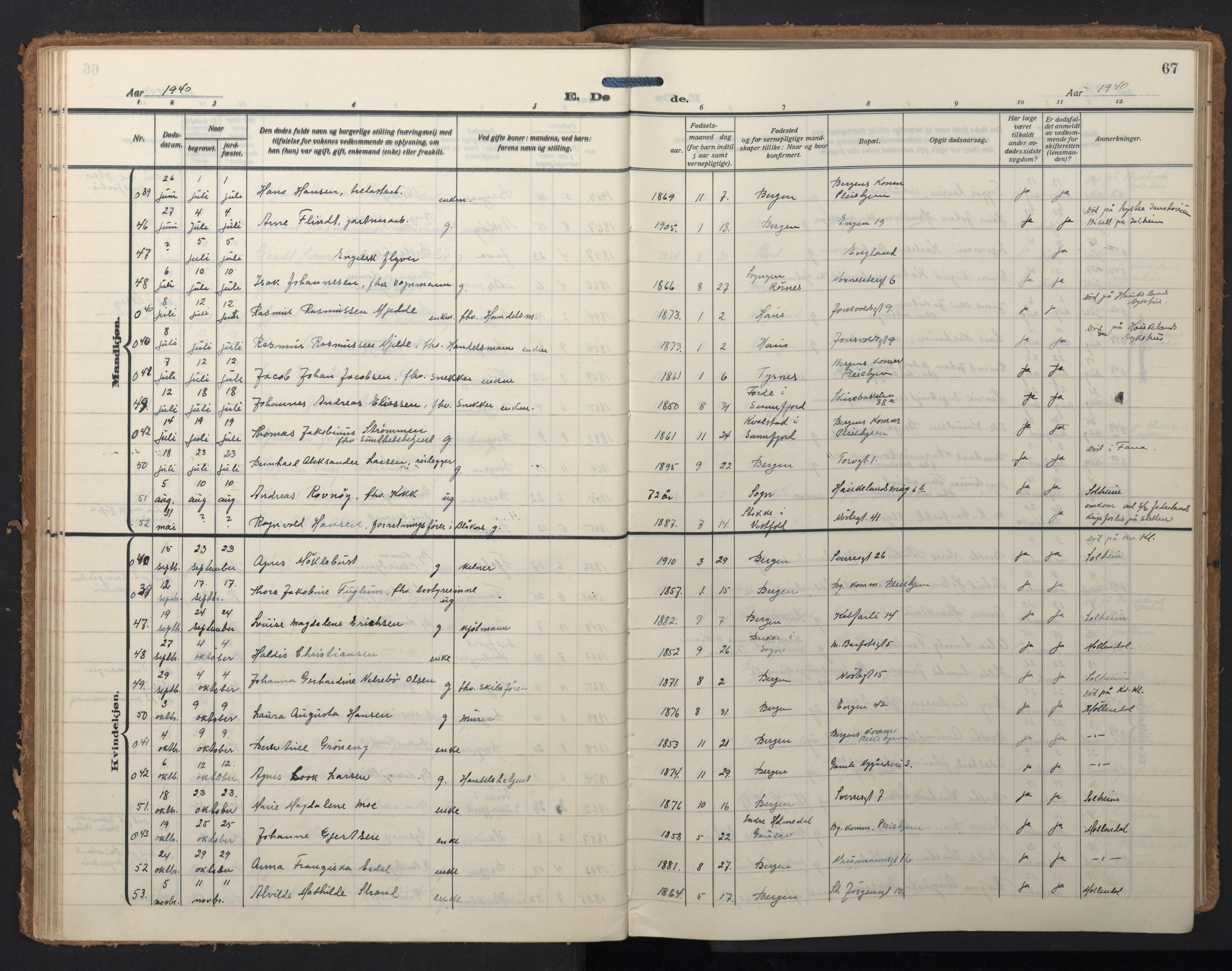 Domkirken sokneprestembete, SAB/A-74801/H/Hab/L0043: Parish register (copy) no. E 7, 1929-1965, p. 66b-67a