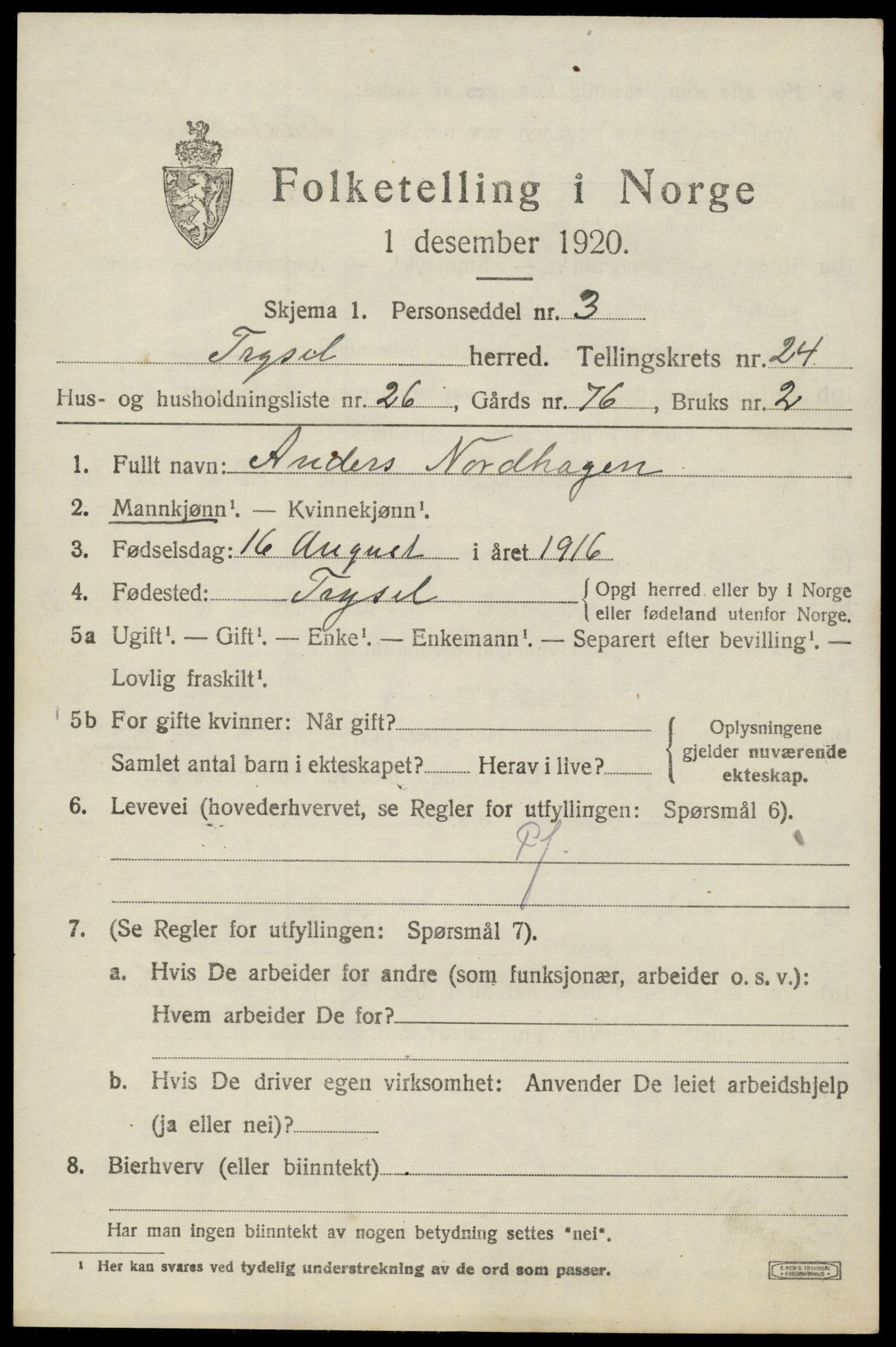 SAH, 1920 census for Trysil, 1920, p. 15529