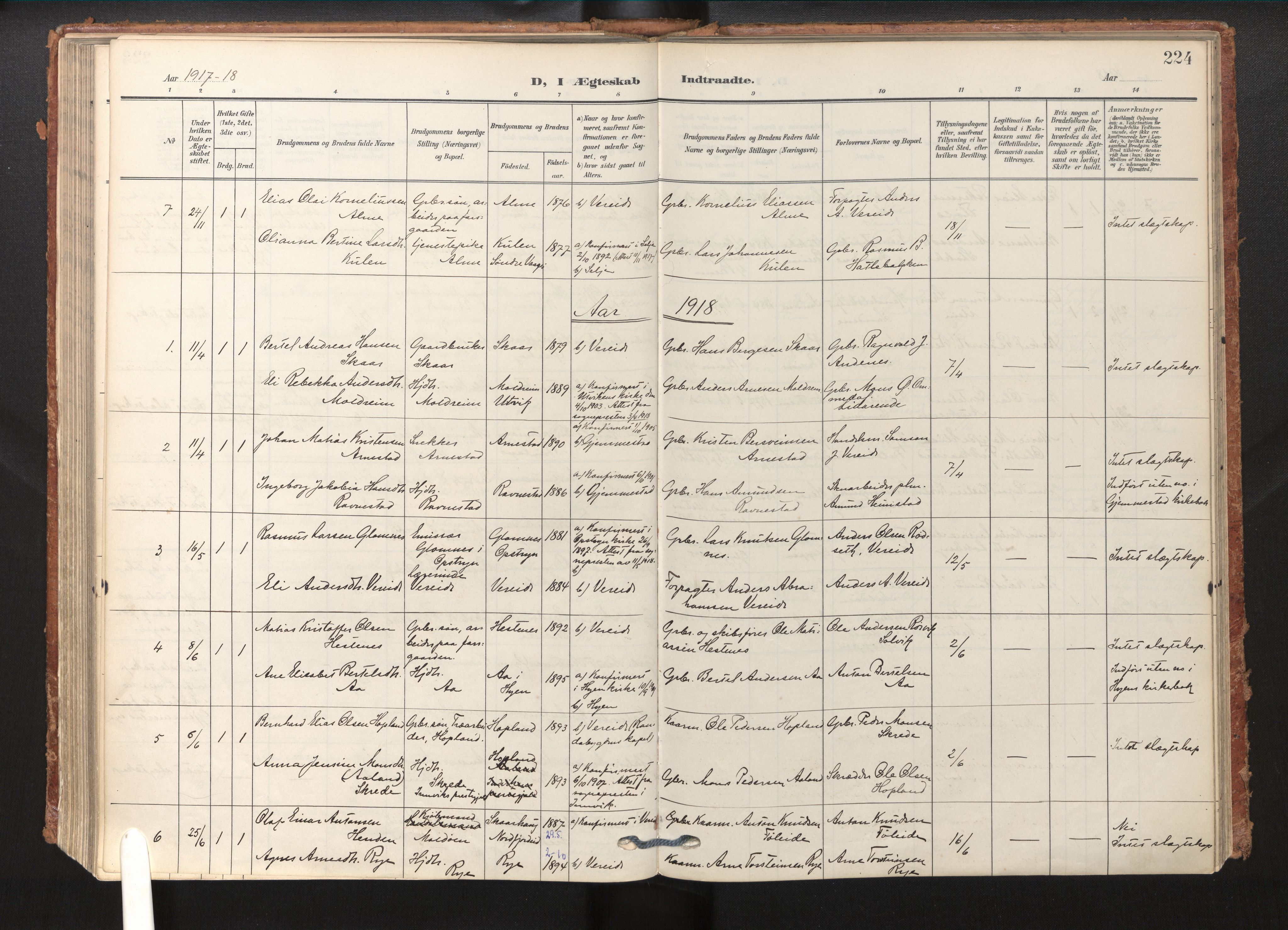 Gloppen sokneprestembete, SAB/A-80101/H/Haa/Haab/L0002: Parish register (official) no. B 2, 1906-1932, p. 223b-224a