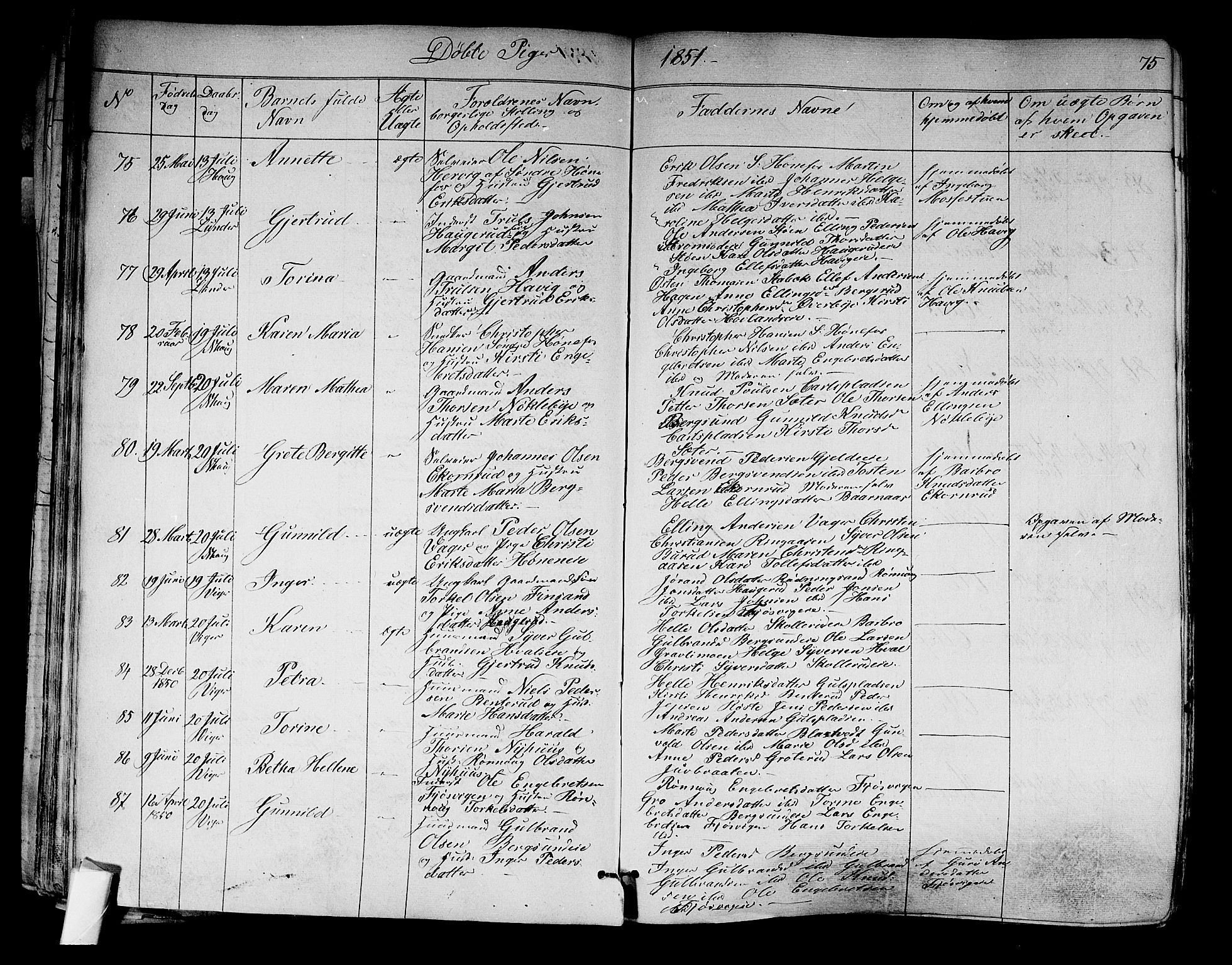 Norderhov kirkebøker, SAKO/A-237/F/Fa/L0011: Parish register (official) no. 11, 1847-1856, p. 75