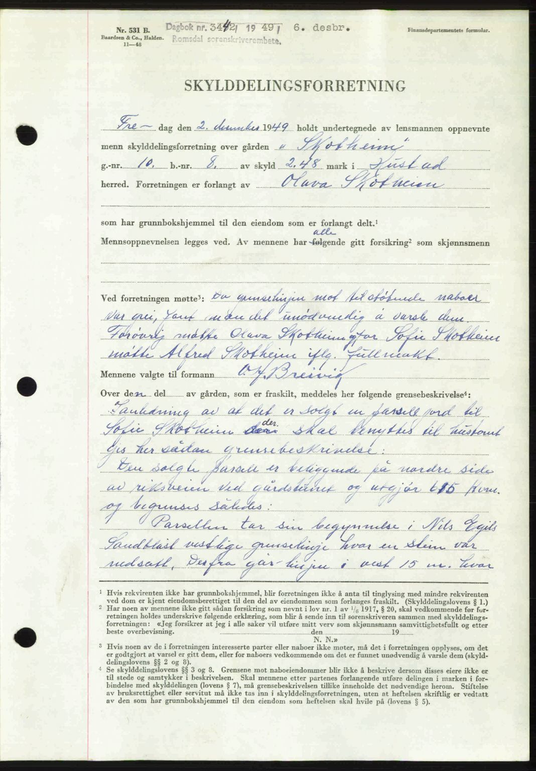 Romsdal sorenskriveri, AV/SAT-A-4149/1/2/2C: Mortgage book no. A31, 1949-1949, Diary no: : 3442/1949