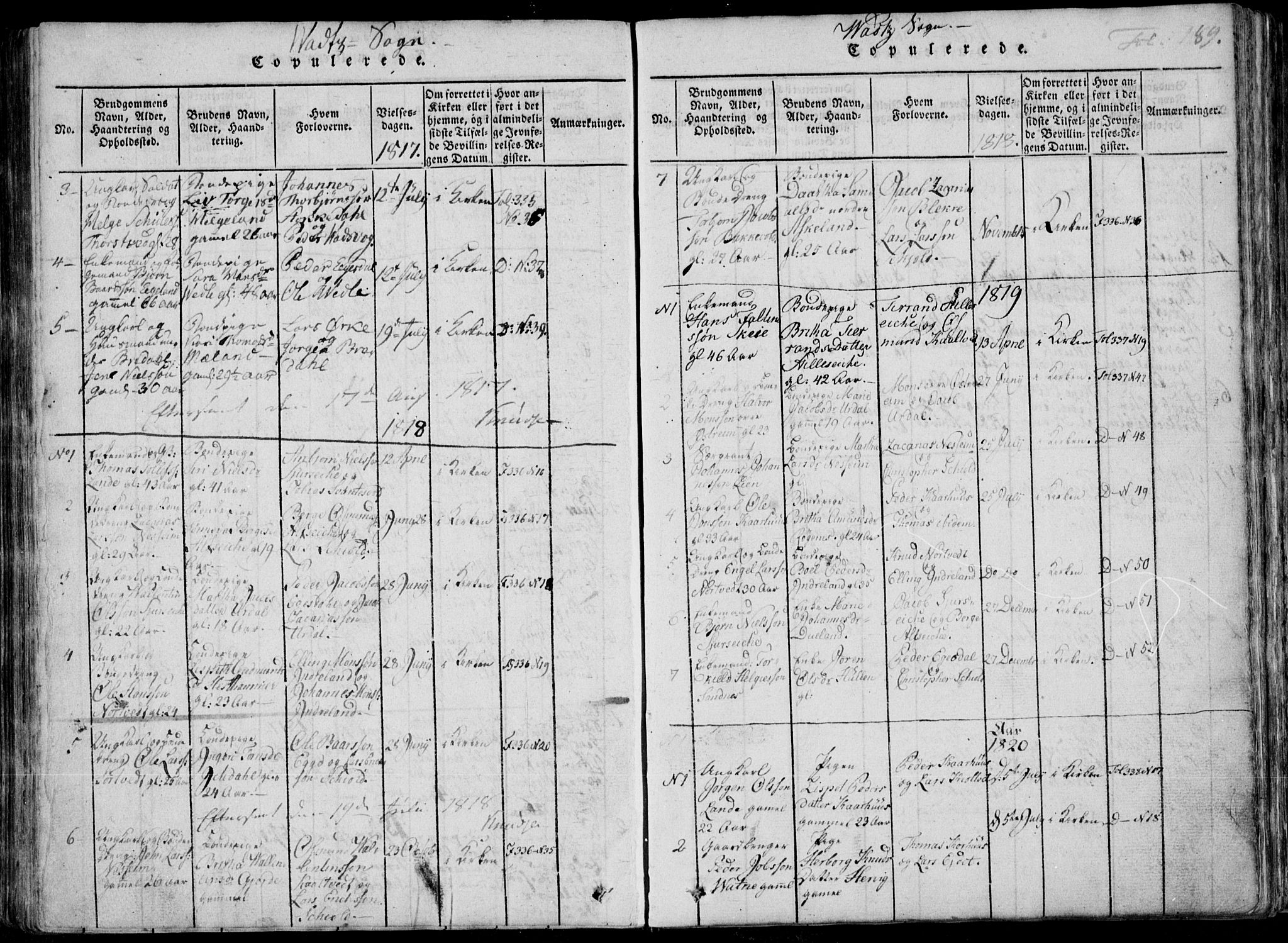 Skjold sokneprestkontor, AV/SAST-A-101847/H/Ha/Haa/L0004: Parish register (official) no. A 4 /2, 1815-1830, p. 189