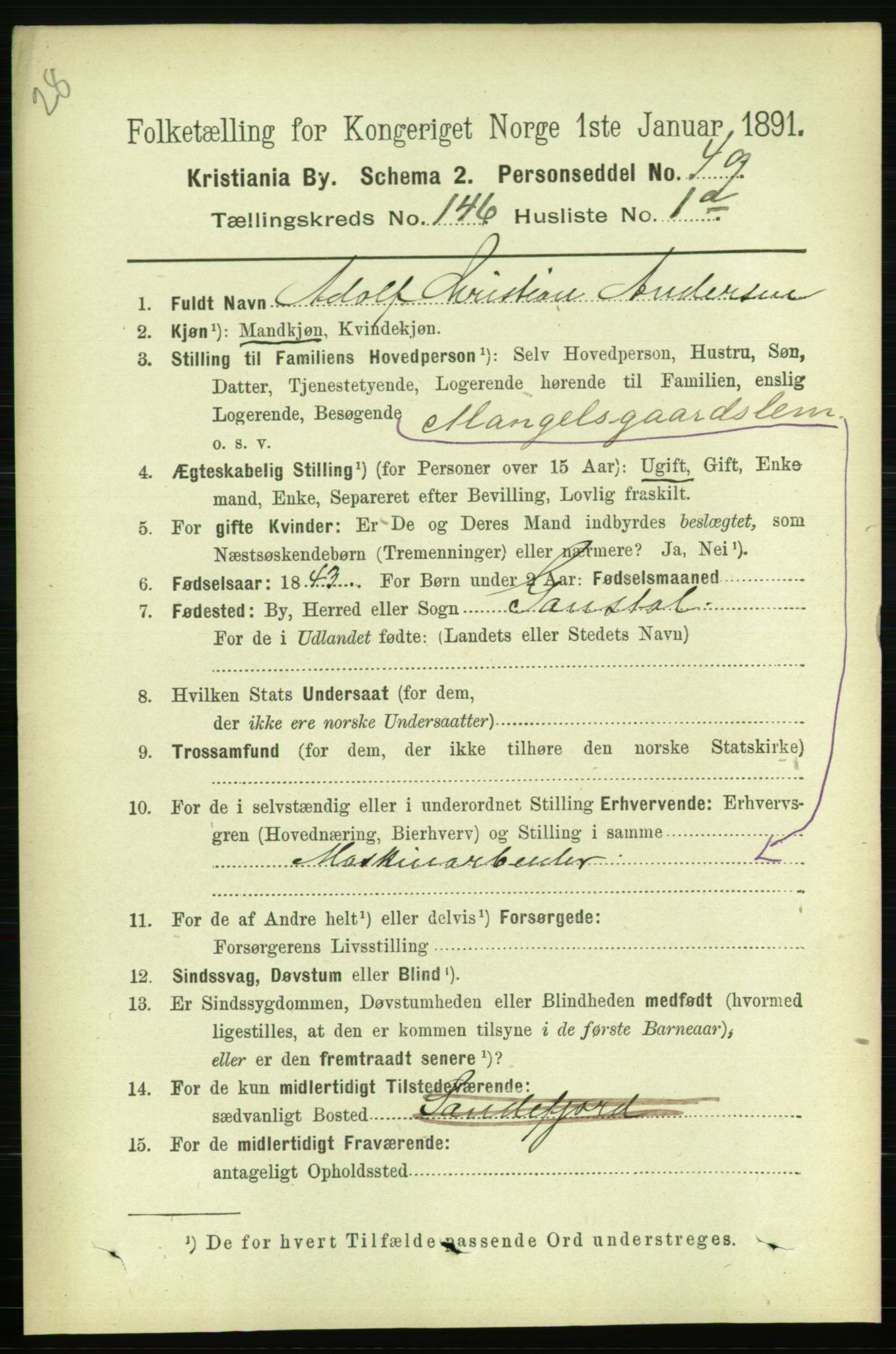 RA, 1891 census for 0301 Kristiania, 1891, p. 80199