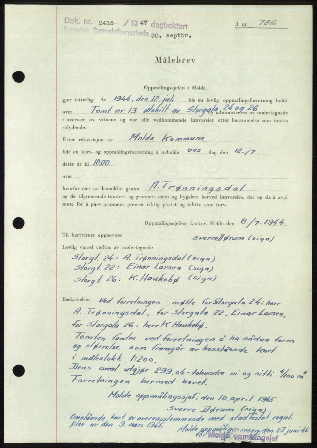 Romsdal sorenskriveri, SAT/A-4149/1/2/2C: Mortgage book no. A24, 1947-1947, Diary no: : 2415/1947