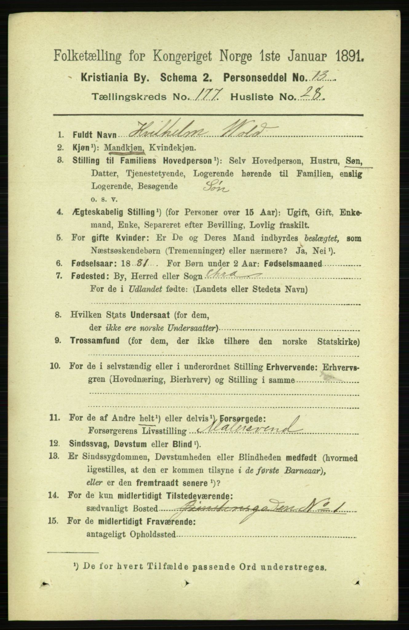 RA, 1891 census for 0301 Kristiania, 1891, p. 106985