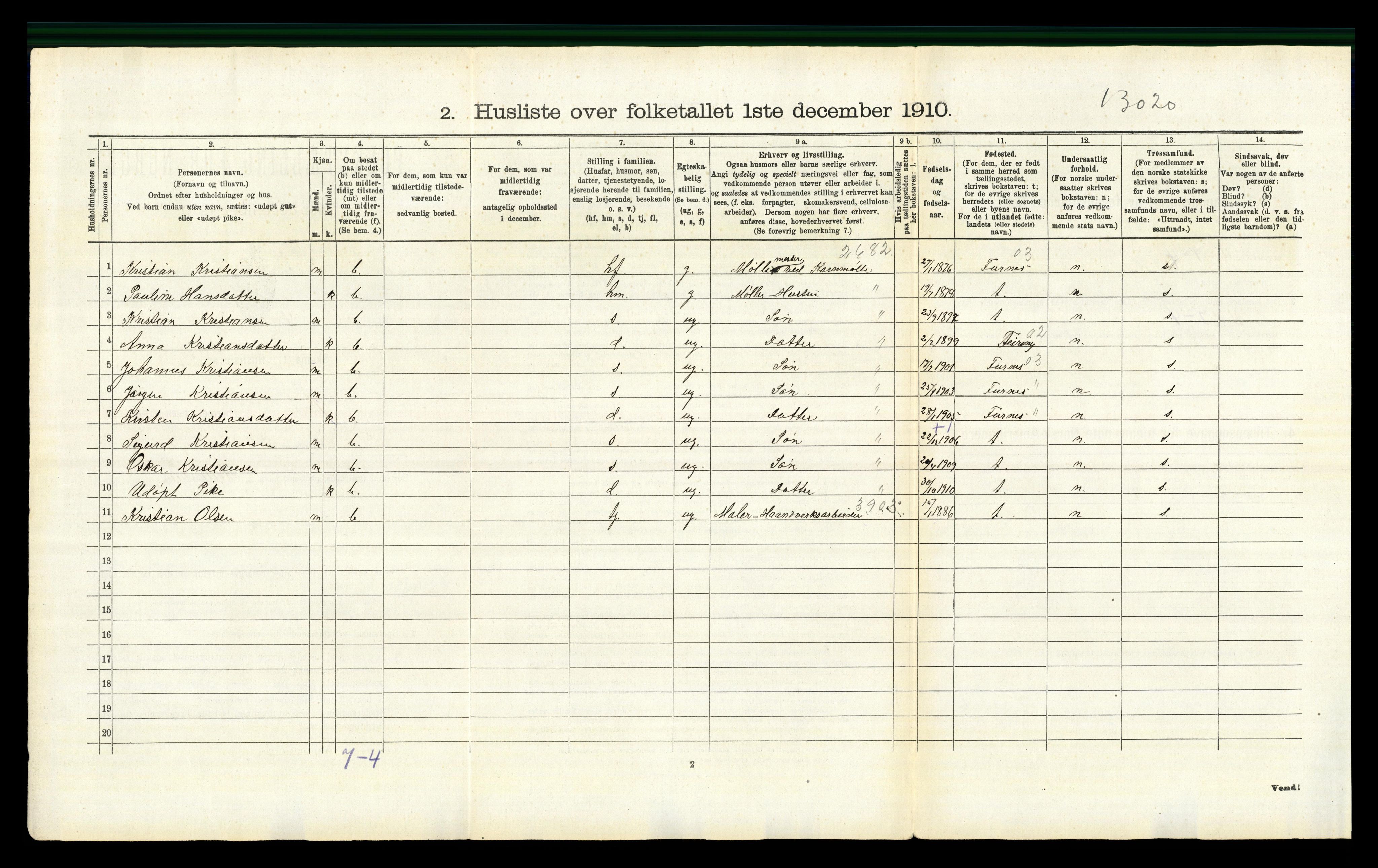 RA, 1910 census for Vang, 1910, p. 1212