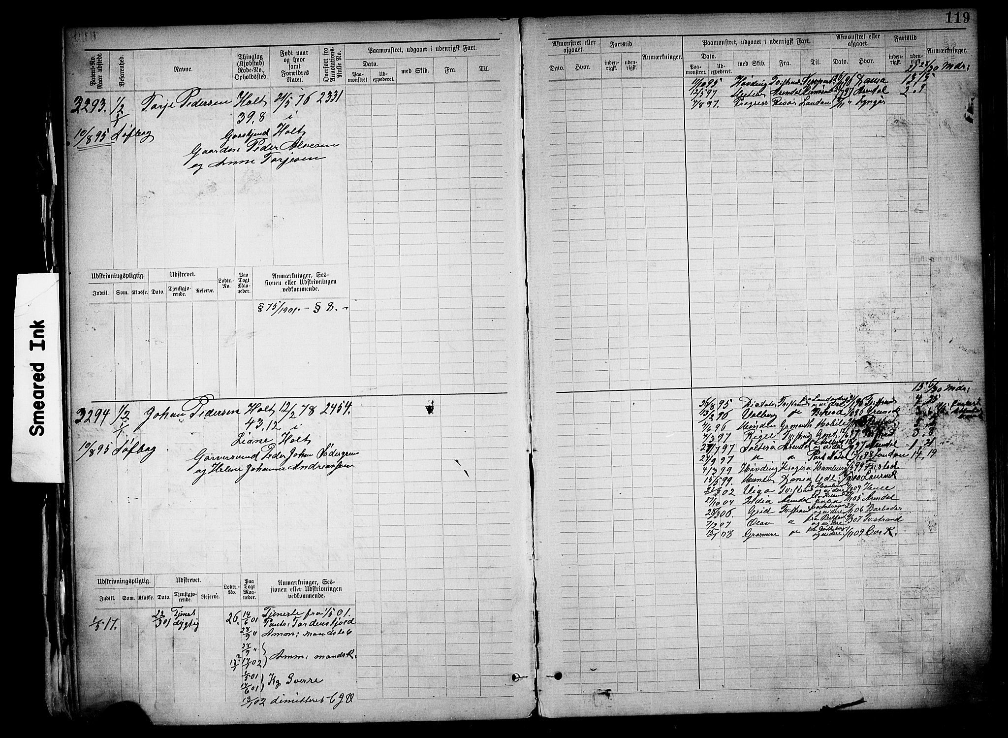 Tvedestrand mønstringskrets, SAK/2031-0011/F/Fb/L0019: Hovedrulle nr 3057-3818, U-35, 1892-1906, p. 123