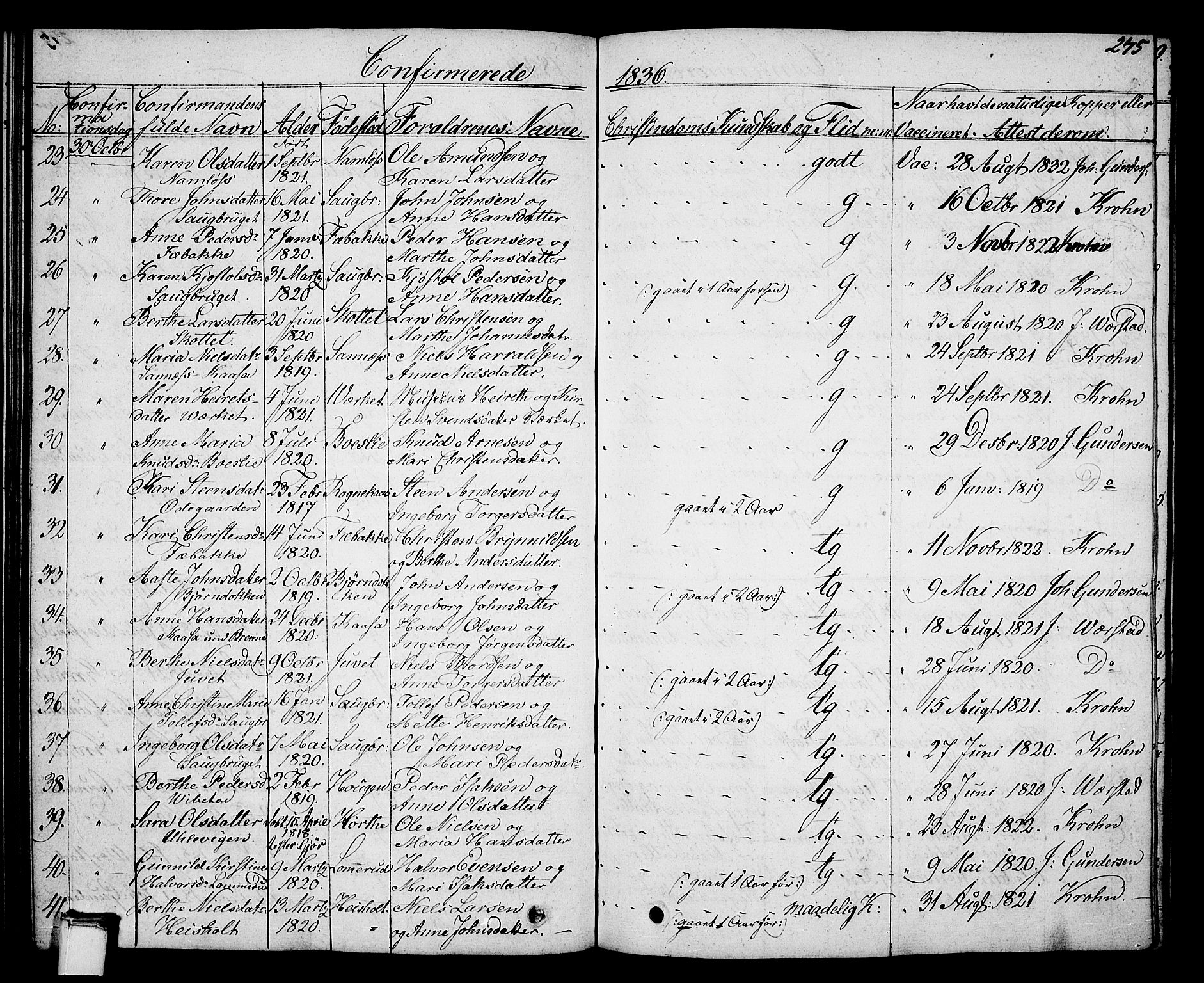 Holla kirkebøker, AV/SAKO-A-272/G/Ga/L0002: Parish register (copy) no. I 2, 1830-1848, p. 275