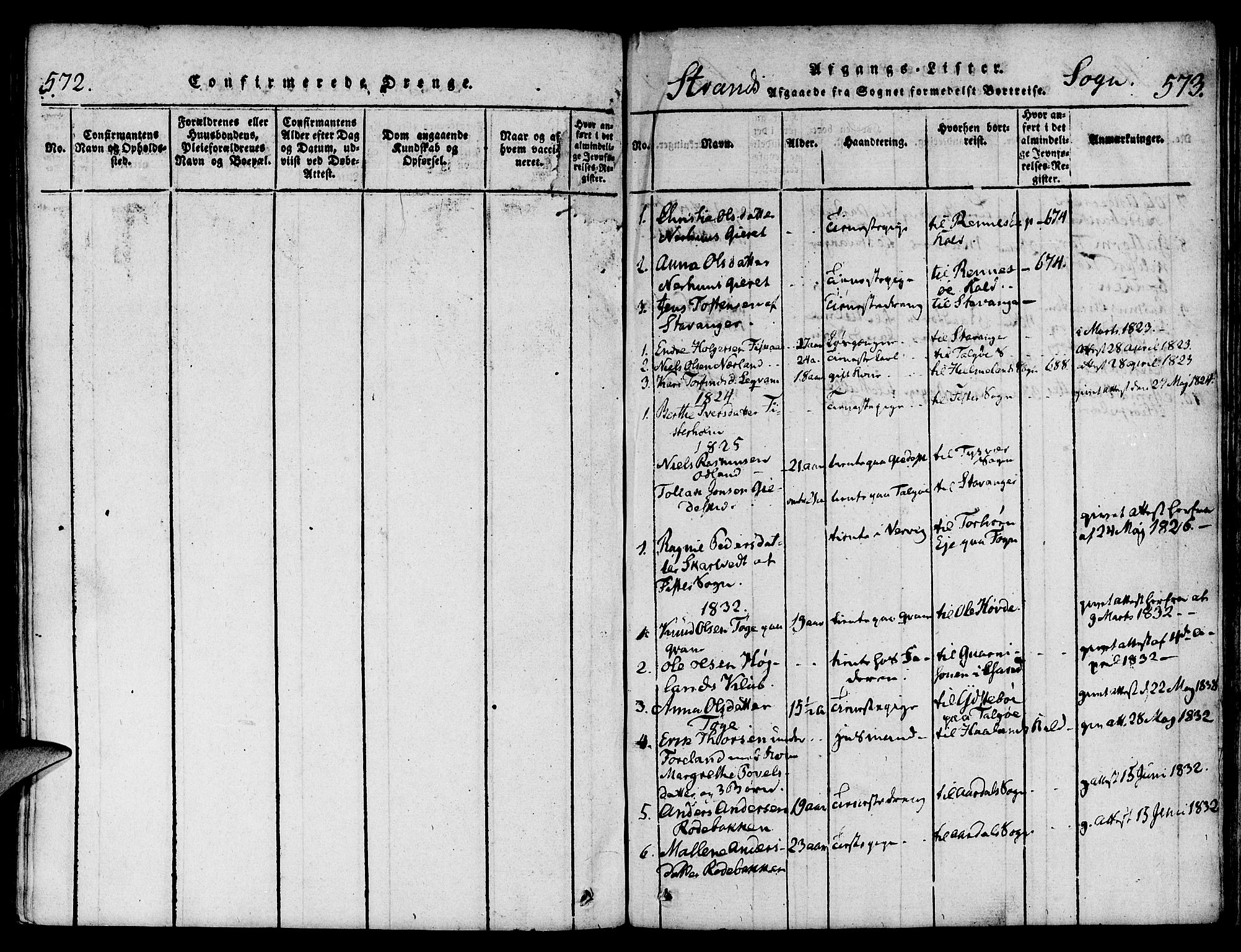 Strand sokneprestkontor, AV/SAST-A-101828/H/Ha/Haa/L0004: Parish register (official) no. A 4 /1, 1816-1833, p. 572-573