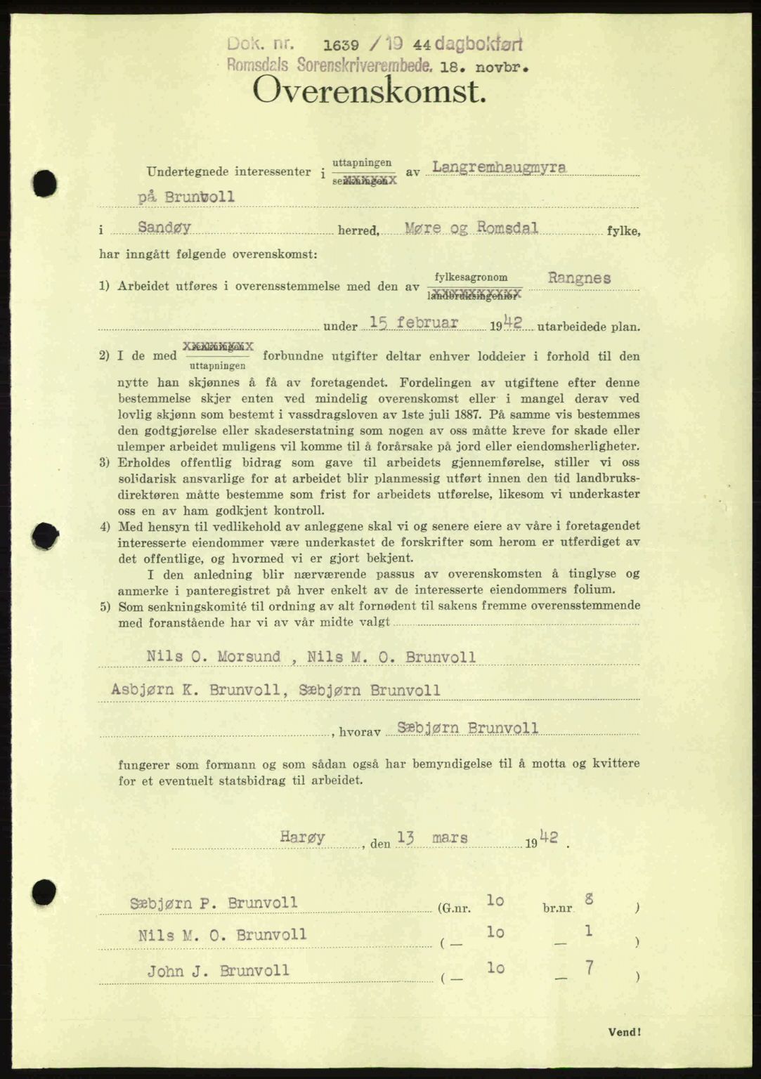 Romsdal sorenskriveri, AV/SAT-A-4149/1/2/2C: Mortgage book no. A17, 1944-1945, Diary no: : 1639/1944