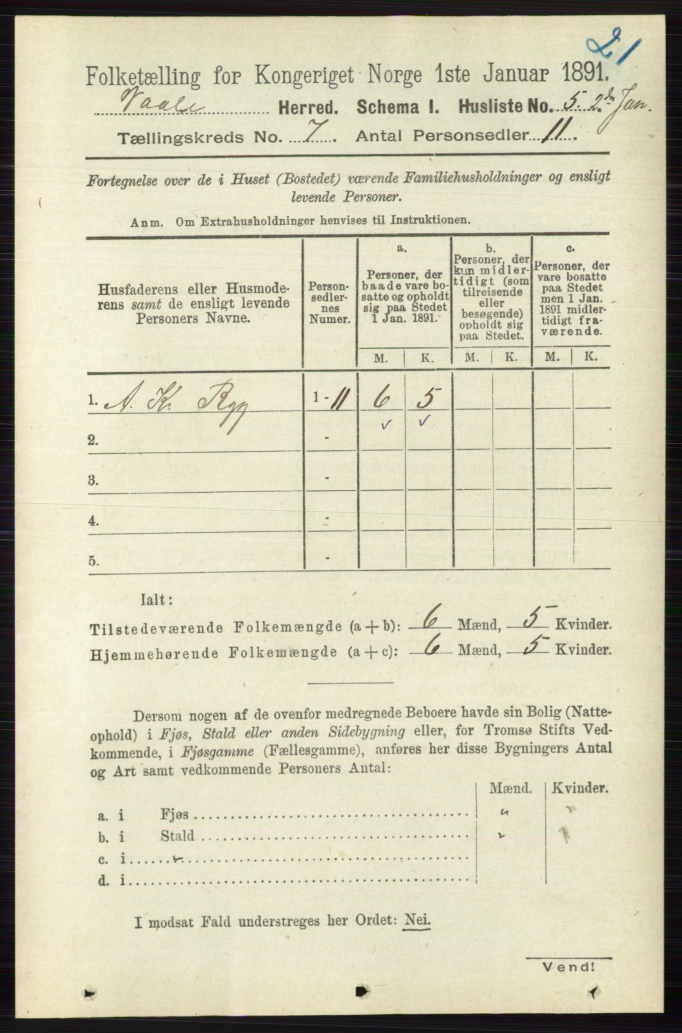 RA, 1891 census for 0716 Våle, 1891, p. 2308