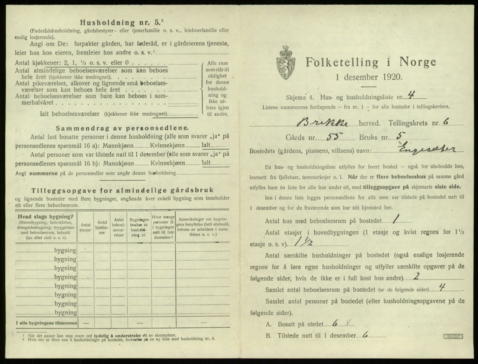 SAB, 1920 census for Brekke, 1920, p. 176