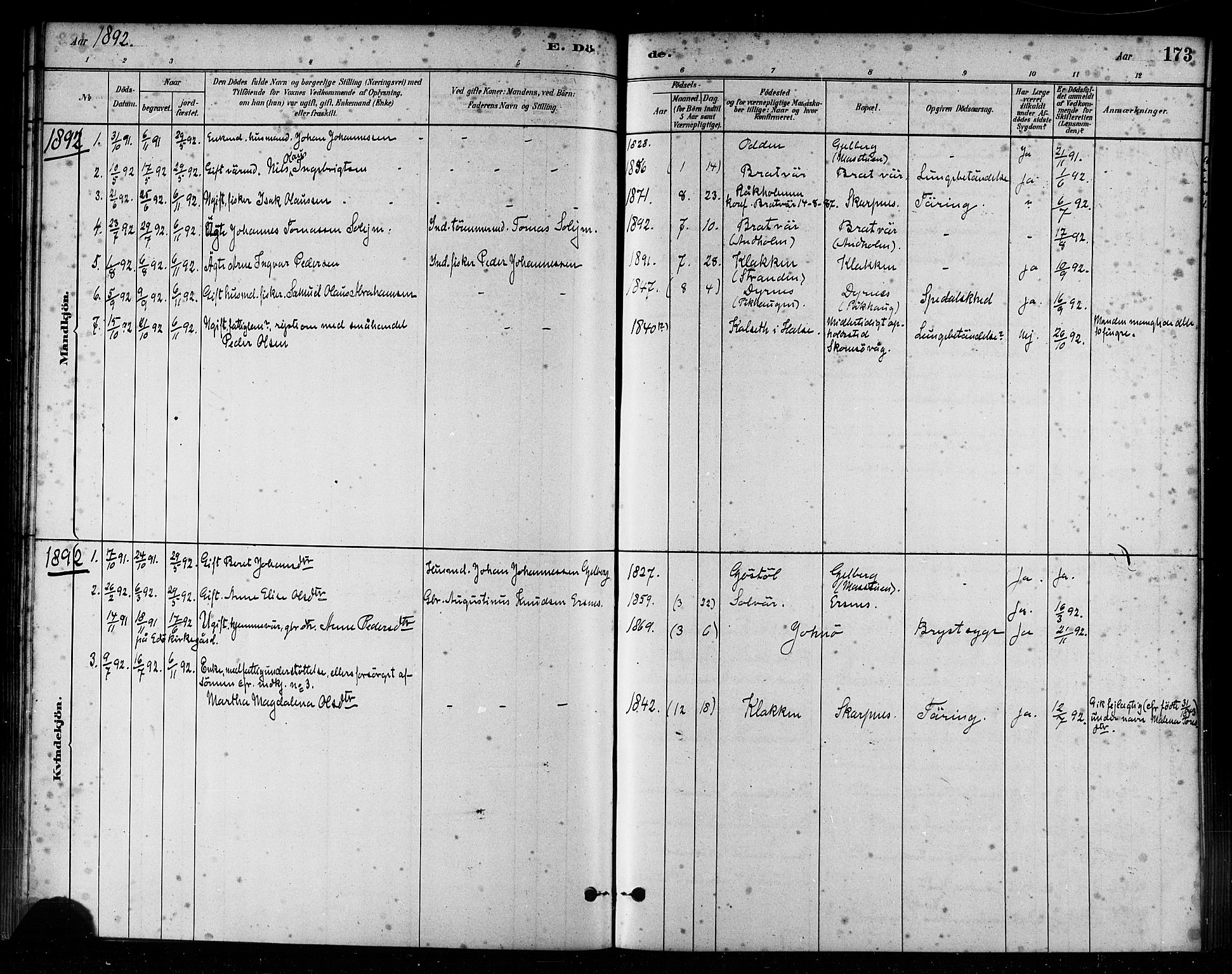 Ministerialprotokoller, klokkerbøker og fødselsregistre - Møre og Romsdal, AV/SAT-A-1454/582/L0947: Parish register (official) no. 582A01, 1880-1900, p. 173