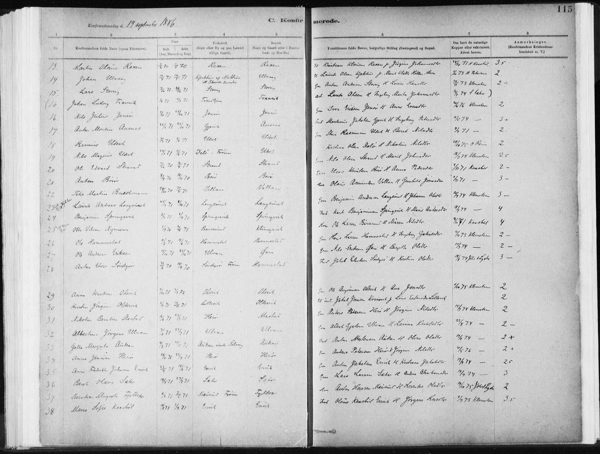 Ministerialprotokoller, klokkerbøker og fødselsregistre - Sør-Trøndelag, SAT/A-1456/637/L0558: Parish register (official) no. 637A01, 1882-1899, p. 115