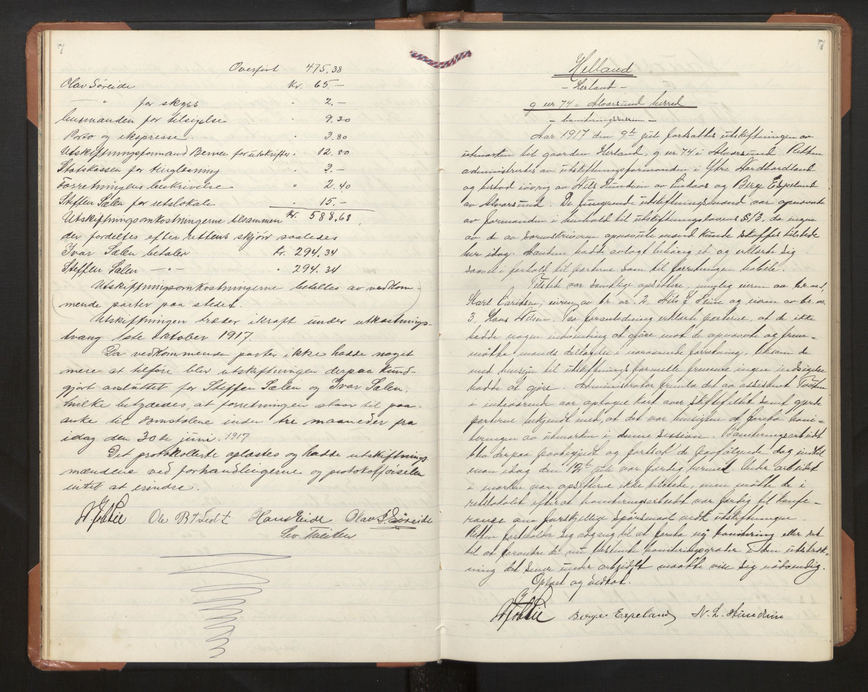 Hordaland jordskiftedøme - II Ytre Nordhordland jordskiftedistrikt, AV/SAB-A-6901/A/Aa/L0030: Forhandlingsprotokoll, 1917-1919, p. 7